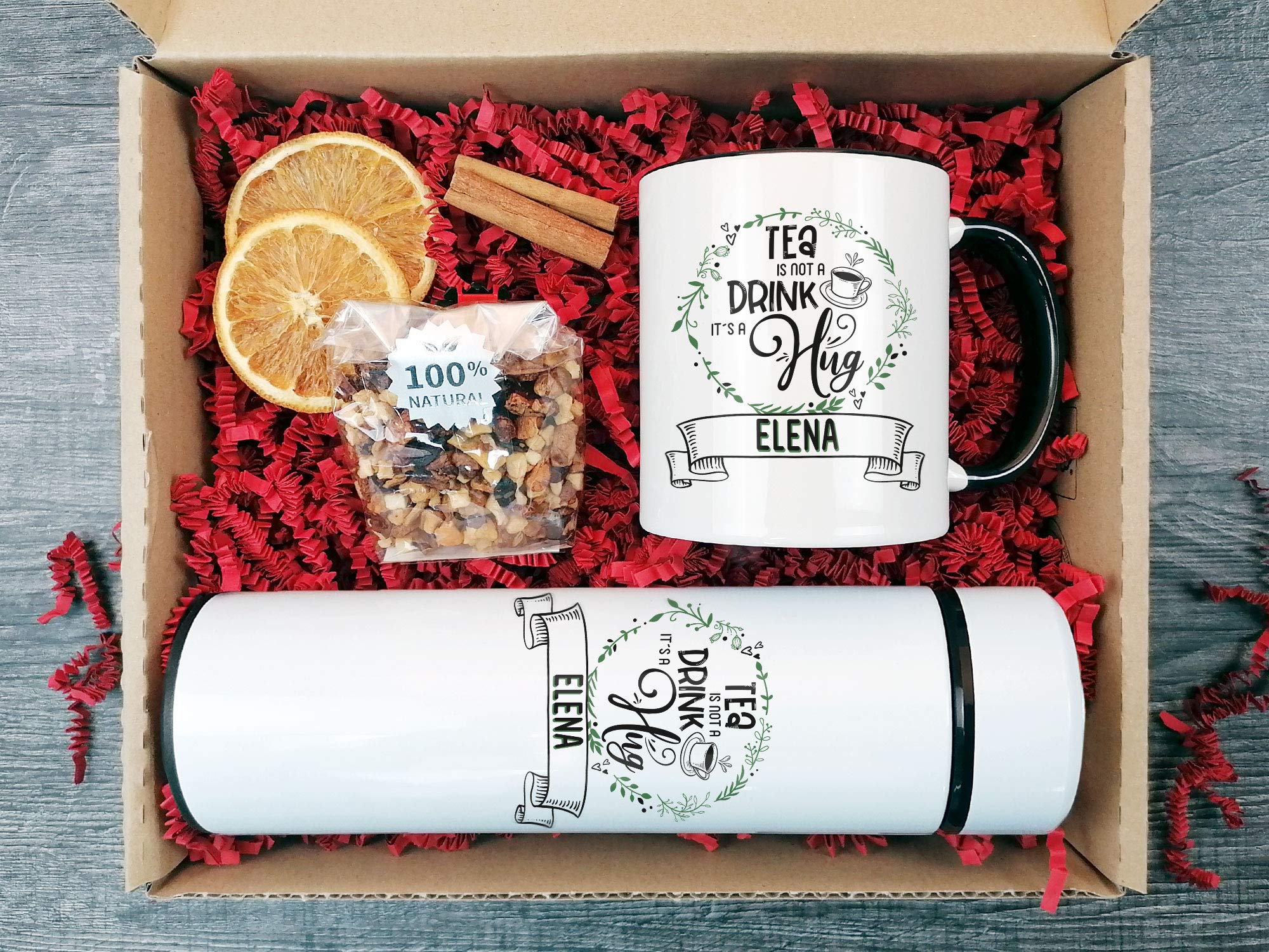 GRAZDesign Tee Geschenkset mit Namen Teebox Tasse mit Thermosflasche Weihnachten inkl. Tee und Box - Geschenkbox (Tee Spruch, Geschenkset)