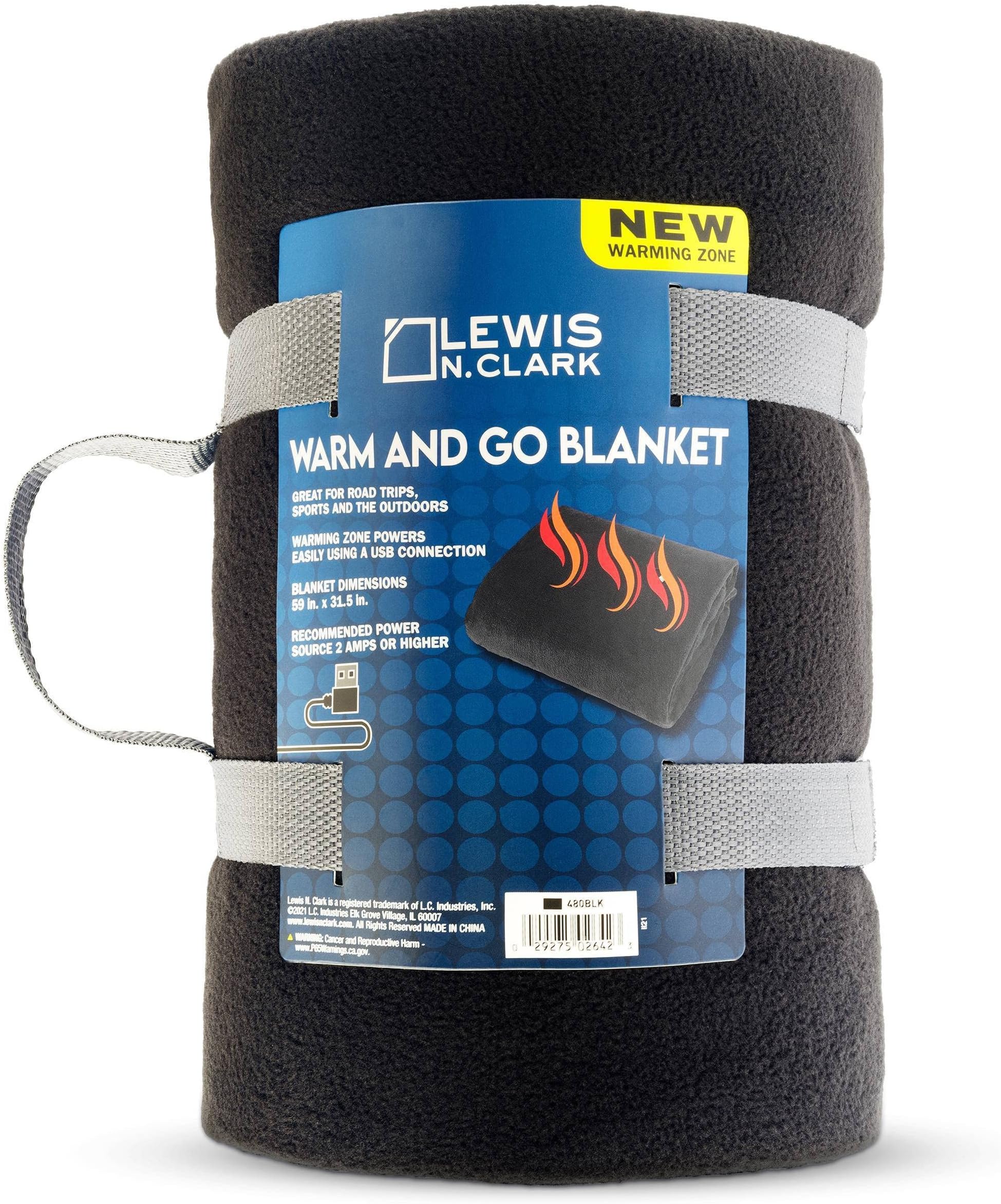 Lewis N. ClarkUSB Warm and Go Blanket, Black