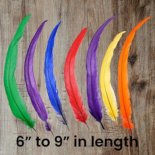 Miniatura 4 de ALAZCO 120 plumas de ganso coloridas para manualidades, varios tamaños de 6 a 9 pulgadas en rojo, amarillo, azul, verde, naranja y morado