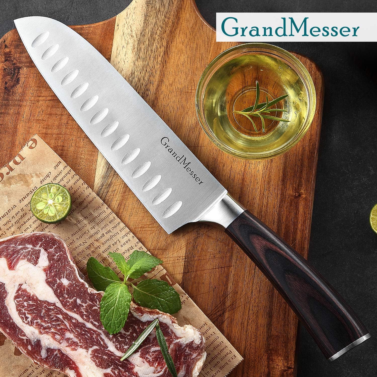 Blасk Frіdау Sаlе 2022 Santoku Knife - GrandMesser 7 inch Japanese Chef Knife - High Carbon Stainless Steel Cooking Knife with Ergonomic Wooden Handle and Gift Box Exсluѕіvе Dіѕсоunt 🔥 Santoku Knife - GrandMesser 7 inch Japanese Chef Knife - High Carbon Stainless Steel Cooking Knife with Ergonomic Wooden Handle and Gift Box