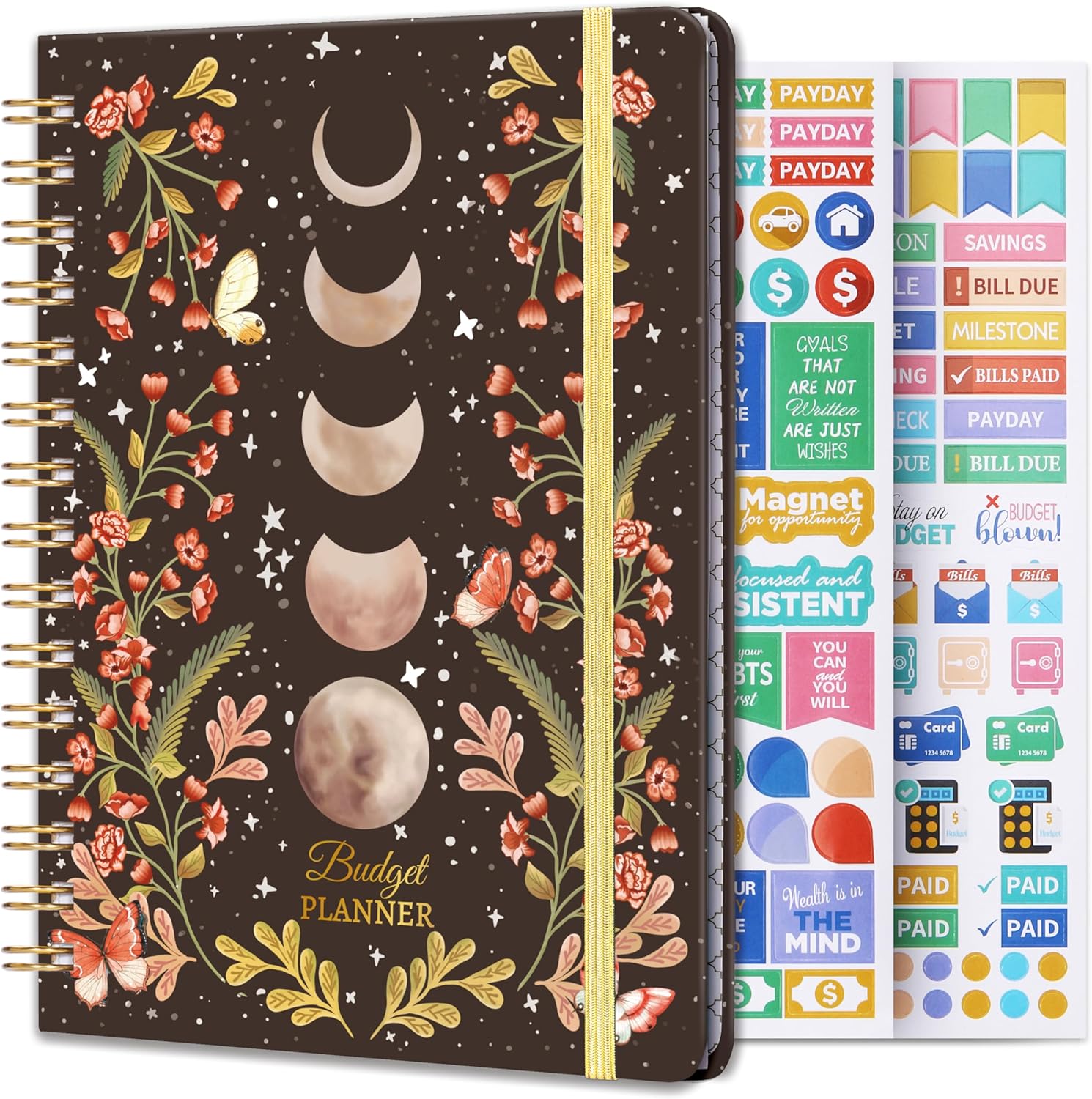 Budget Planner - Budget Book with Bill Organizer and Expense Tracker, 6.1" x 8.25", Undated Finance Planner/Account Book to Take Control of Your Money, Start Anytime - Moon