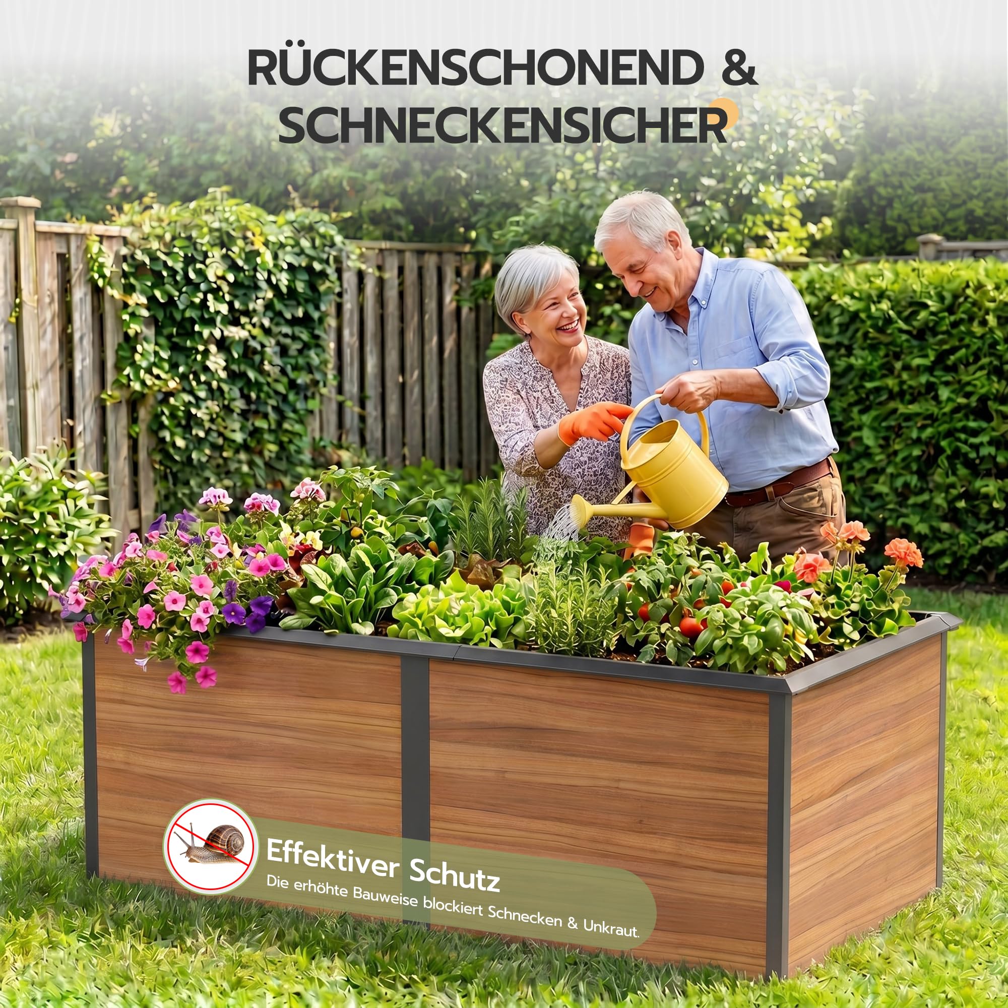 Amopatio Hochbeet Metall 200x100x77 cm Holzoptik, 1 mm Zink-Aluminium Pflanzbeet, 1540L Stabil Gemüsebeet, Wetterfest Gartenbeet Pflanzkasten Kräuterbeet für Outdoor & Balkon, Braun
