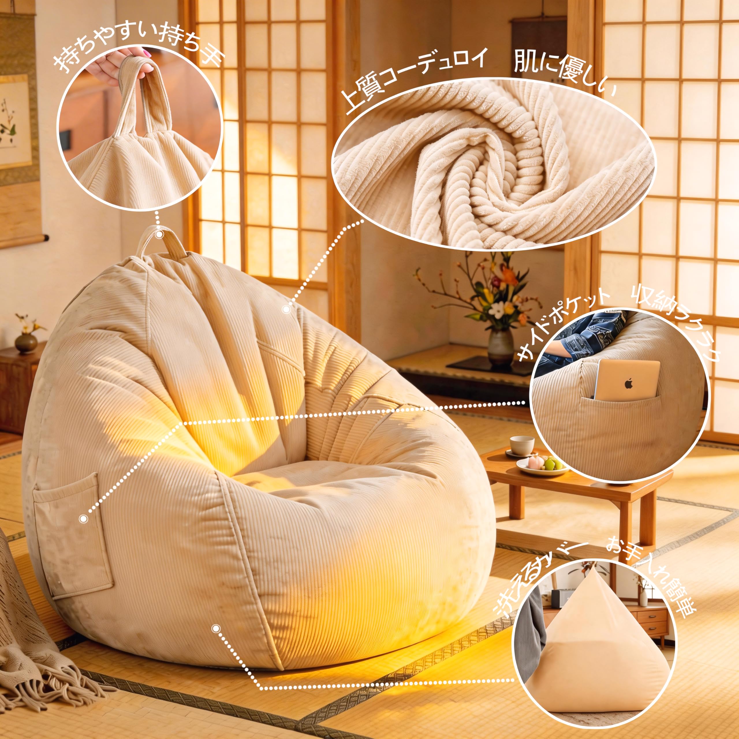 Amazon.co.jp: ビーズクッション 特大 100×80cm 一人掛け ビーズソファ