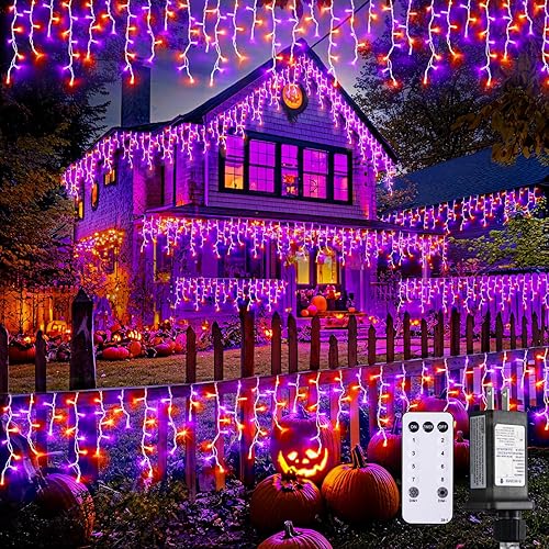 Miniatura 25 de JMEXSUSS 400 luces LED de Navidad de carámbano de 38.8 pies con control remoto, tira de luces multicolor para exteriores enchufables, 8 modos para