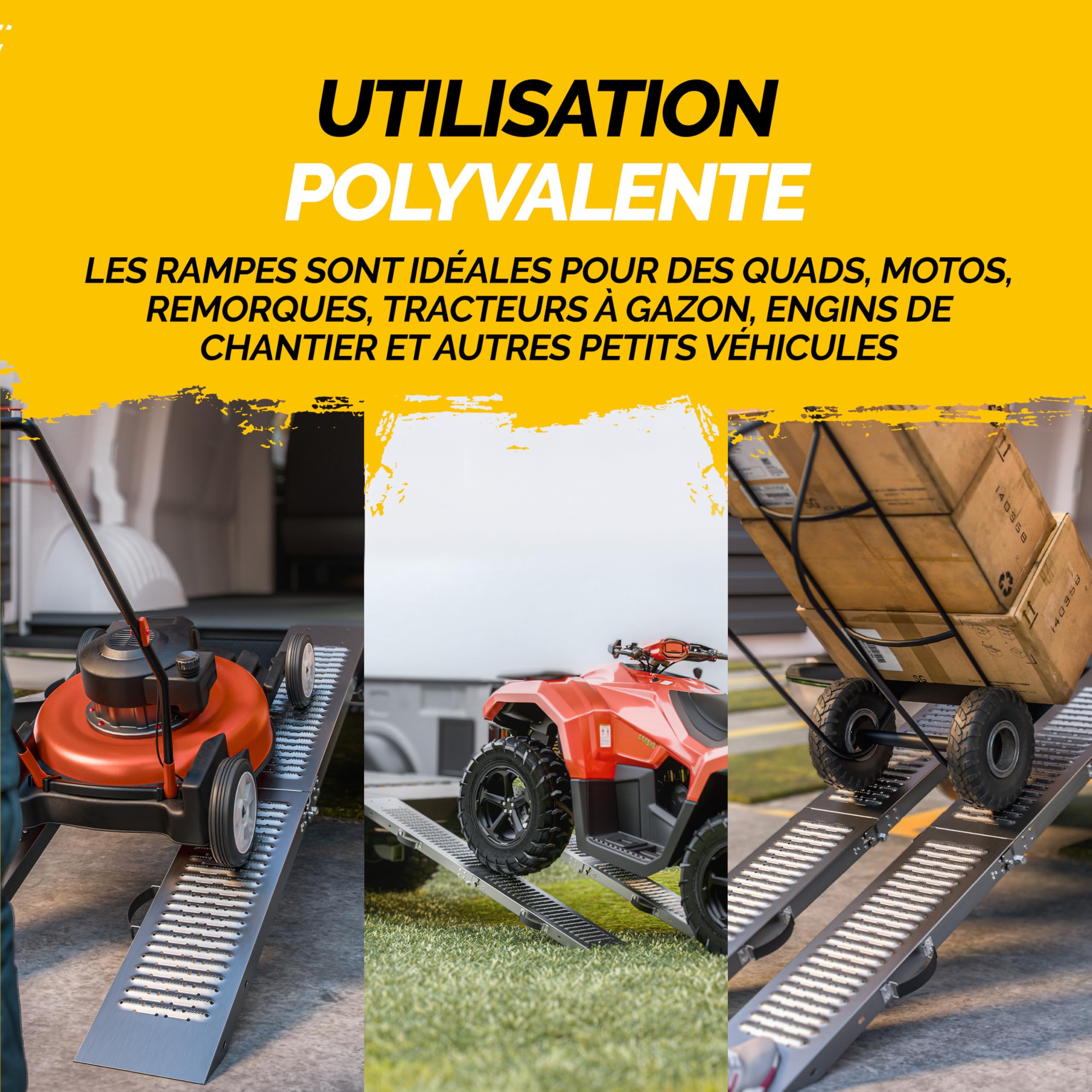MONZANA® Lot de 2 rampes de Chargement Pliables en Acier galvanisé Charge Max. 200 kg par Rampe Surface antidérapante