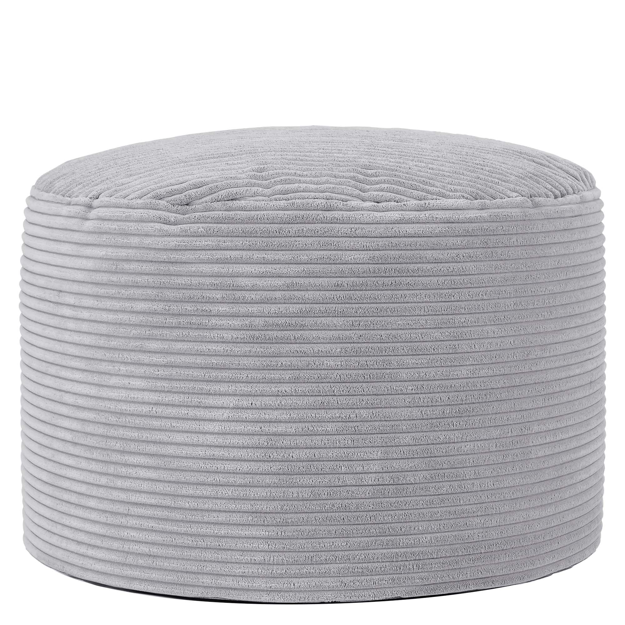 icon Milano Cord Bean Bag Pouffe, Grey, Large Pouffe Footstool with Filling Included, Footrest, Bedroom, Living Room, Living Room Furniture