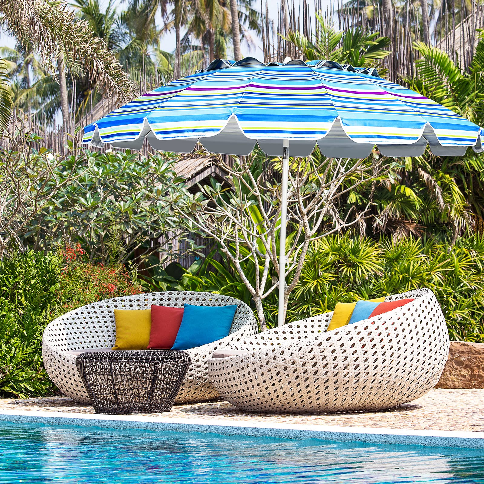 COSTWAY Ombrellone da Spiaggia 243 cm, Portabile, Inclinazione Regolabile, Filtro UV, con Borsa (Blu)