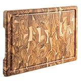 Teak Wood End Grain Cutting Board &lpar;XL&comma; 17&period;5x12x1&period;5"&rpar;&comma; Large and Thick Wooden Cutting Boards for Kitchen with Juice Groove&comma; Comfortable Hand Grip&comma; Reversible Use on Both Sides&comma; High Durability