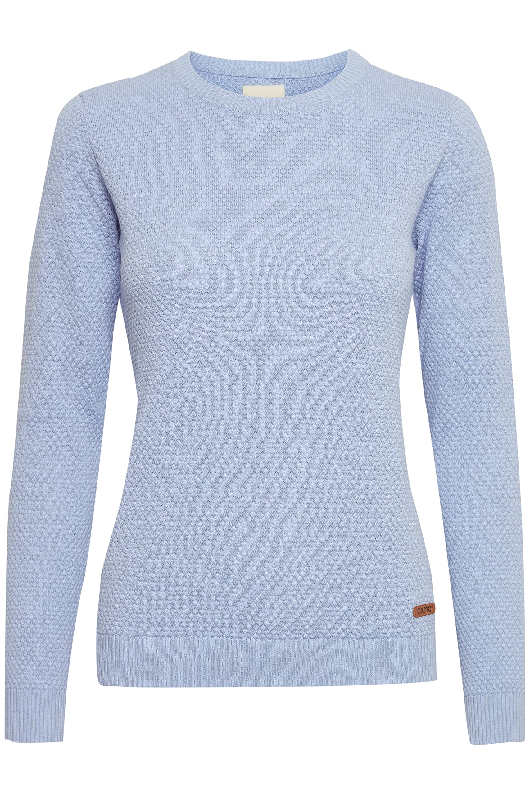 OXMO OXSarah Women's Knitted Jumper Fine Knit Pullover with Crew Neck, Sky Blue (163922), M