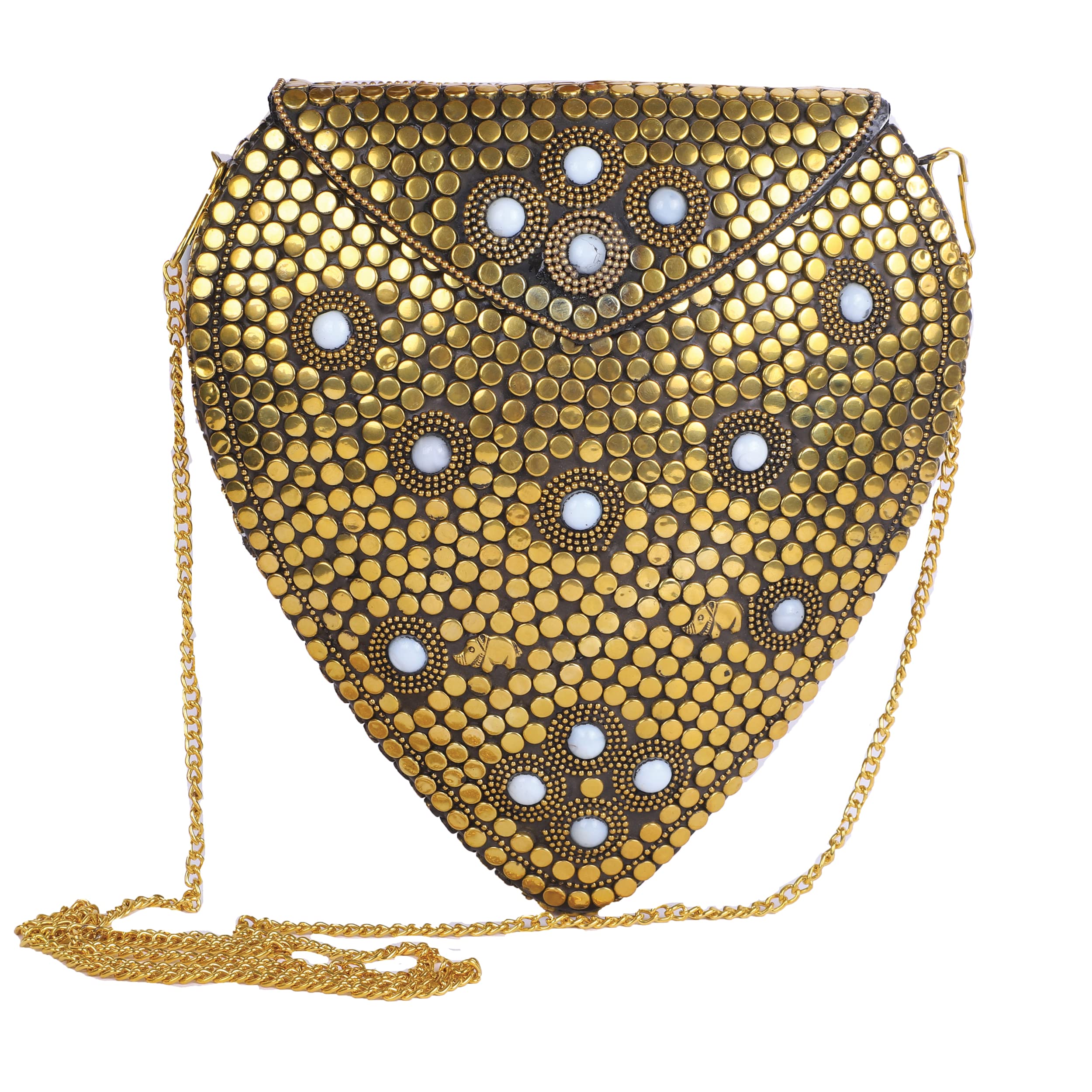 PARATO Golden Heart metal Beaded Ethnic purse Girls Bridal Bag cross body bag for women/Girl party clutch Metal clutches