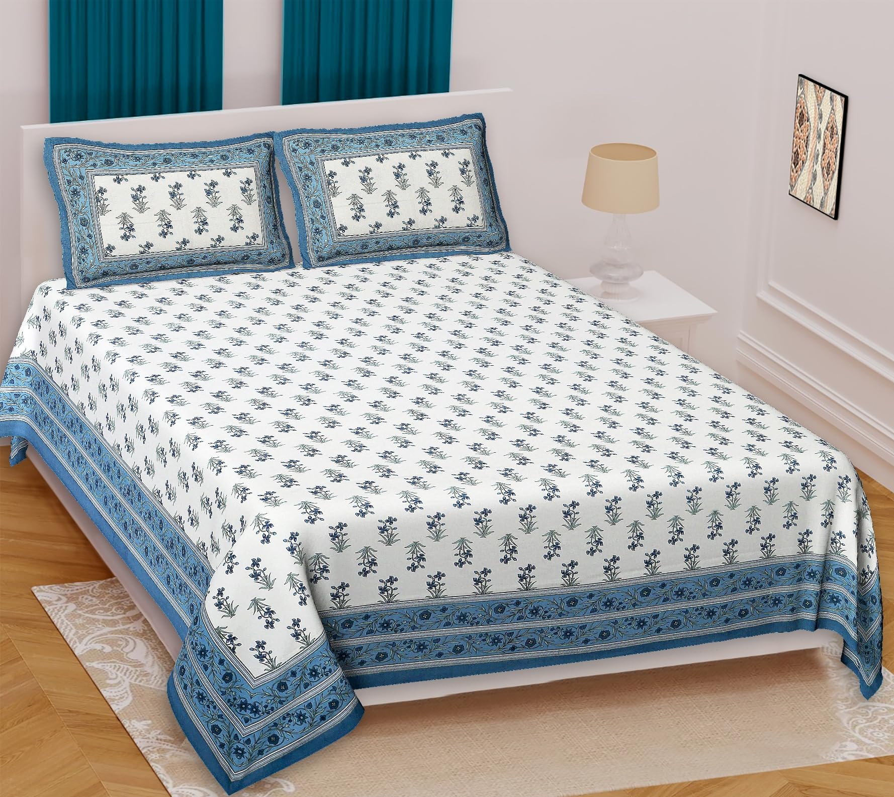 URBANO HOMZ King Size Bedsheet With Two Pillow Covers, Cotton Bedsheets For King Size Bed, Bedsheet For Double Bed, Jaipuri Bedsheets For Double Bed King Size, 9 Ft X 7.5 Ft (King, King Blue), 144 tc (B09SZJNL5J) Amazon Price History, Amazon Price Tracker