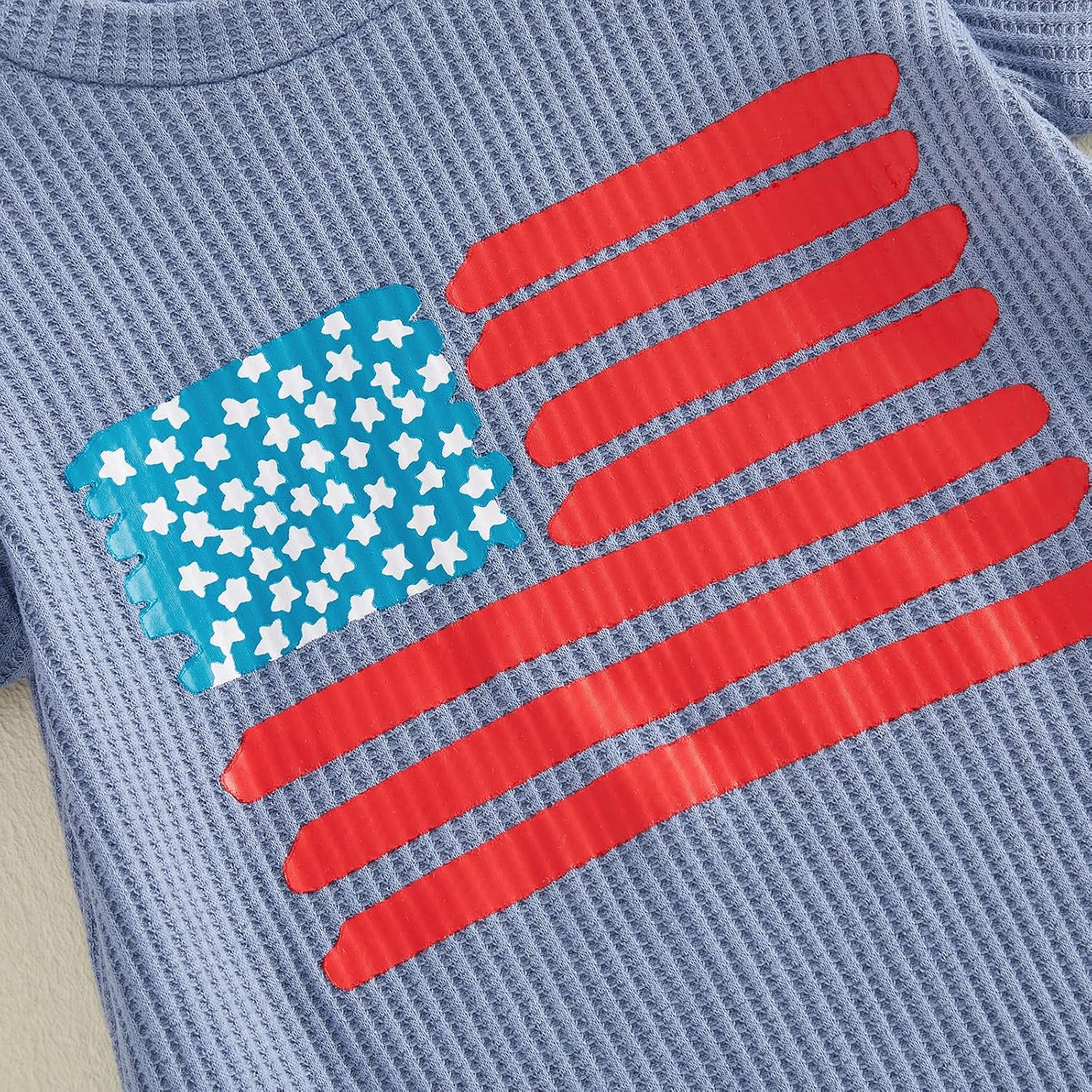 Sasaerucure Baby Boy 4th of July Outfit Newborn Infant American Flag Romper One Piece Short Sleeve Waffle Knit Onesie Clothes