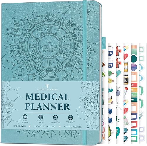 Legend Medical Planner - Planificador Médico de 12 Meses, Diario Rastreador de Salud para Seguir Comidas, Síntomas, Presión Arterial, Resultados de
