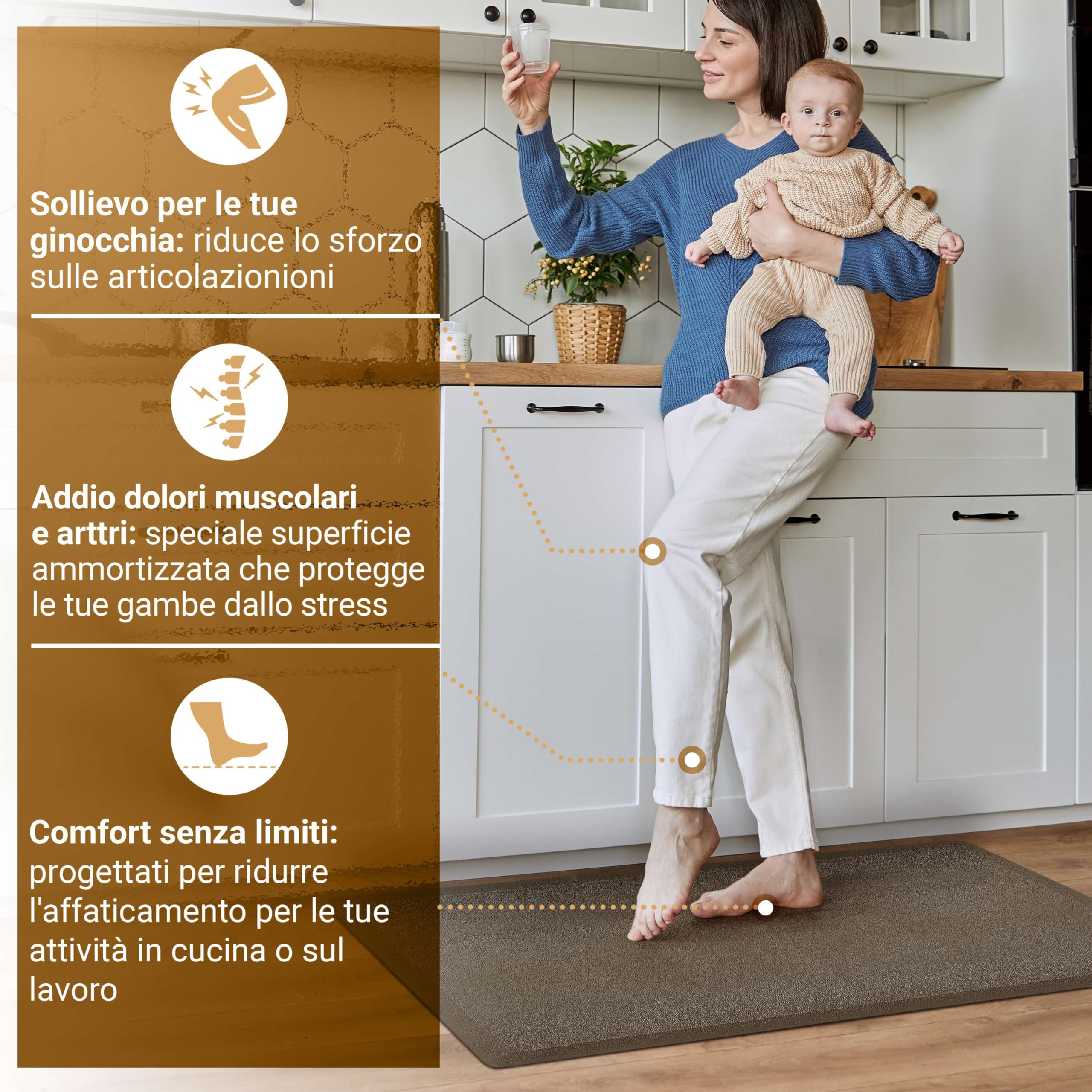 HomeLife il Tappeto Cucina Antiscivolo Lavabile in Gomma PVC: Tappeto per Cucina Antifatica, ideale come passatoia cucina antiscivolo lavabile | Tappeto Morbido e comodo - 44X75, Marrone
