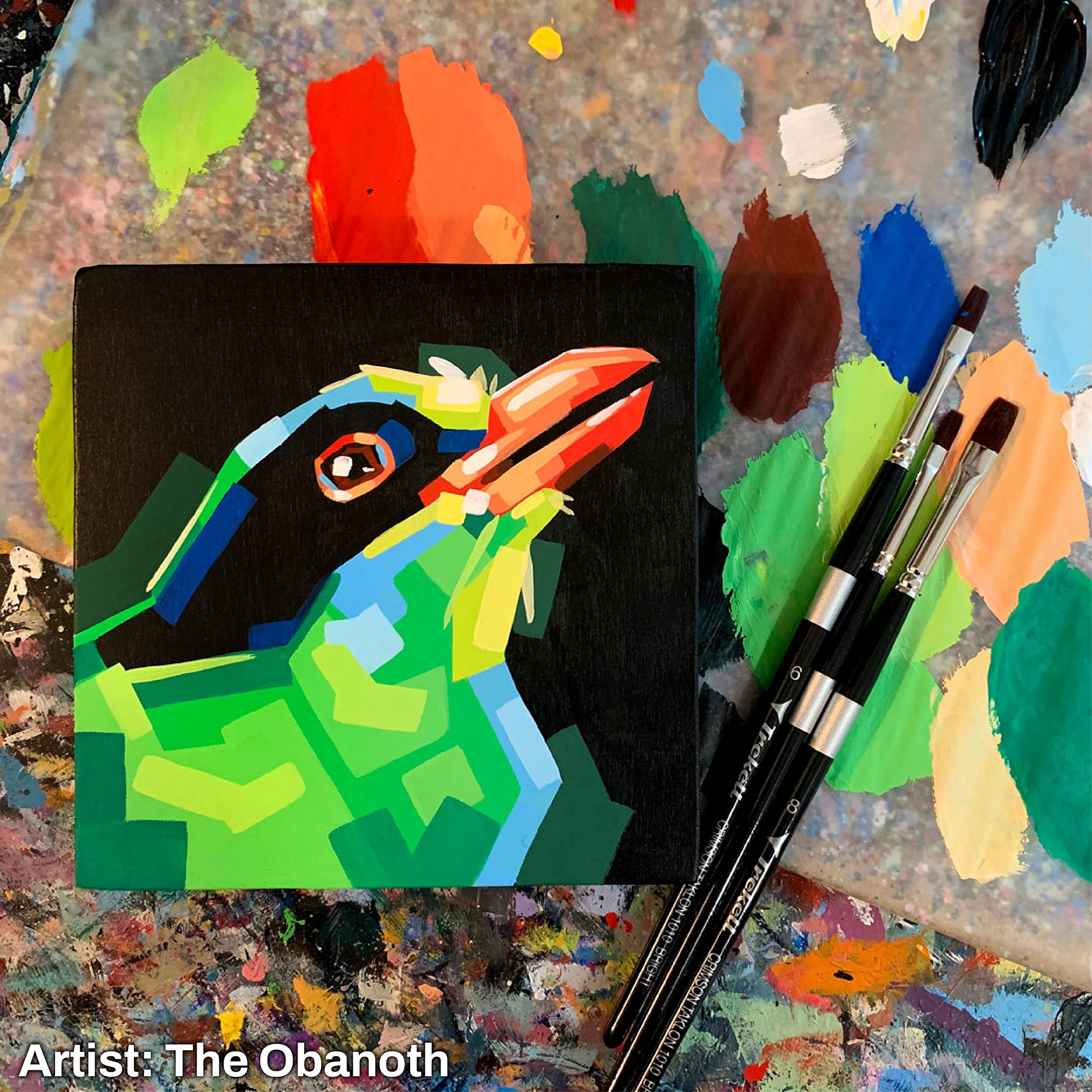 Trekell Crimson Taklon Acryl-Pinsel-Set, verschiedene professionelle Pinsel für Ölfarbe, Aquarell und Gouache, 15,2 cm Pinselgriffe, 6-teiliges Set
