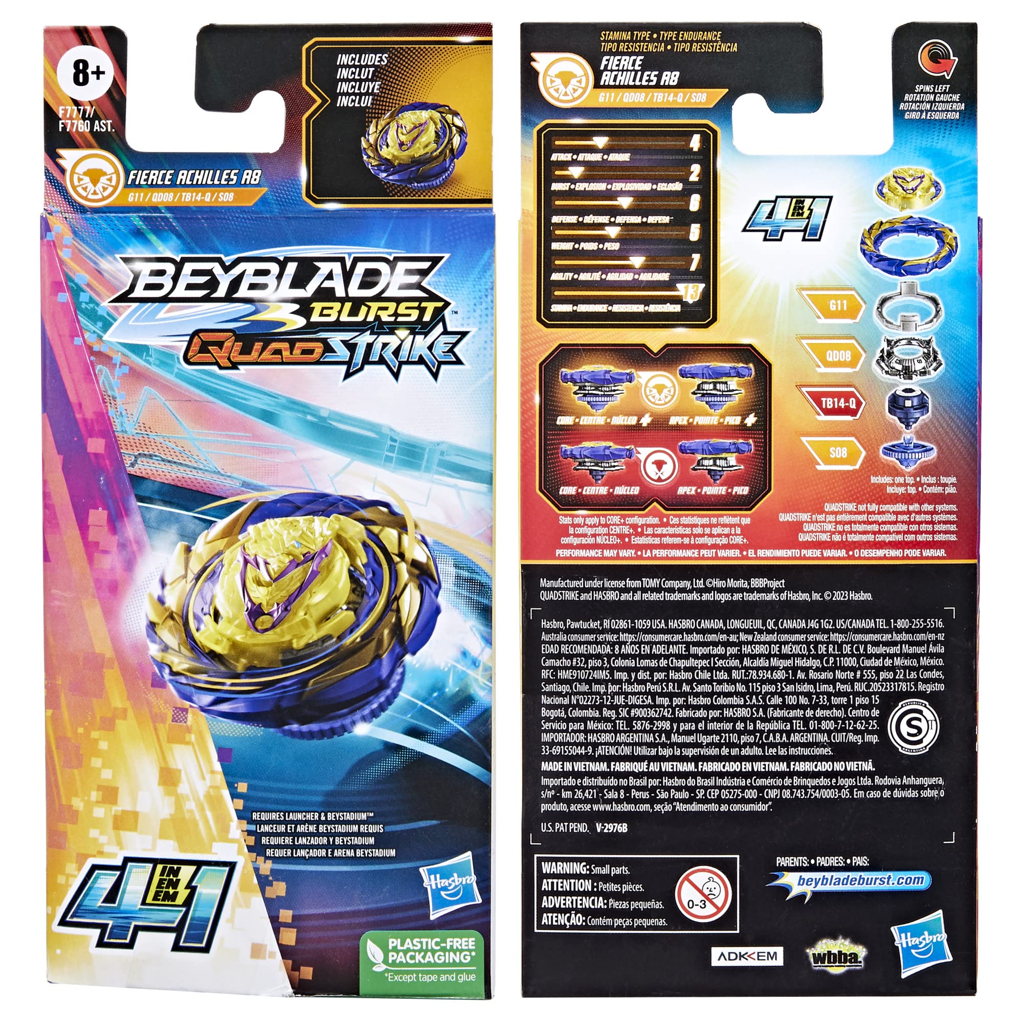 Amazon.com: Beyblade Burst Quadstrike Fierce Achilles A8 4-in-1