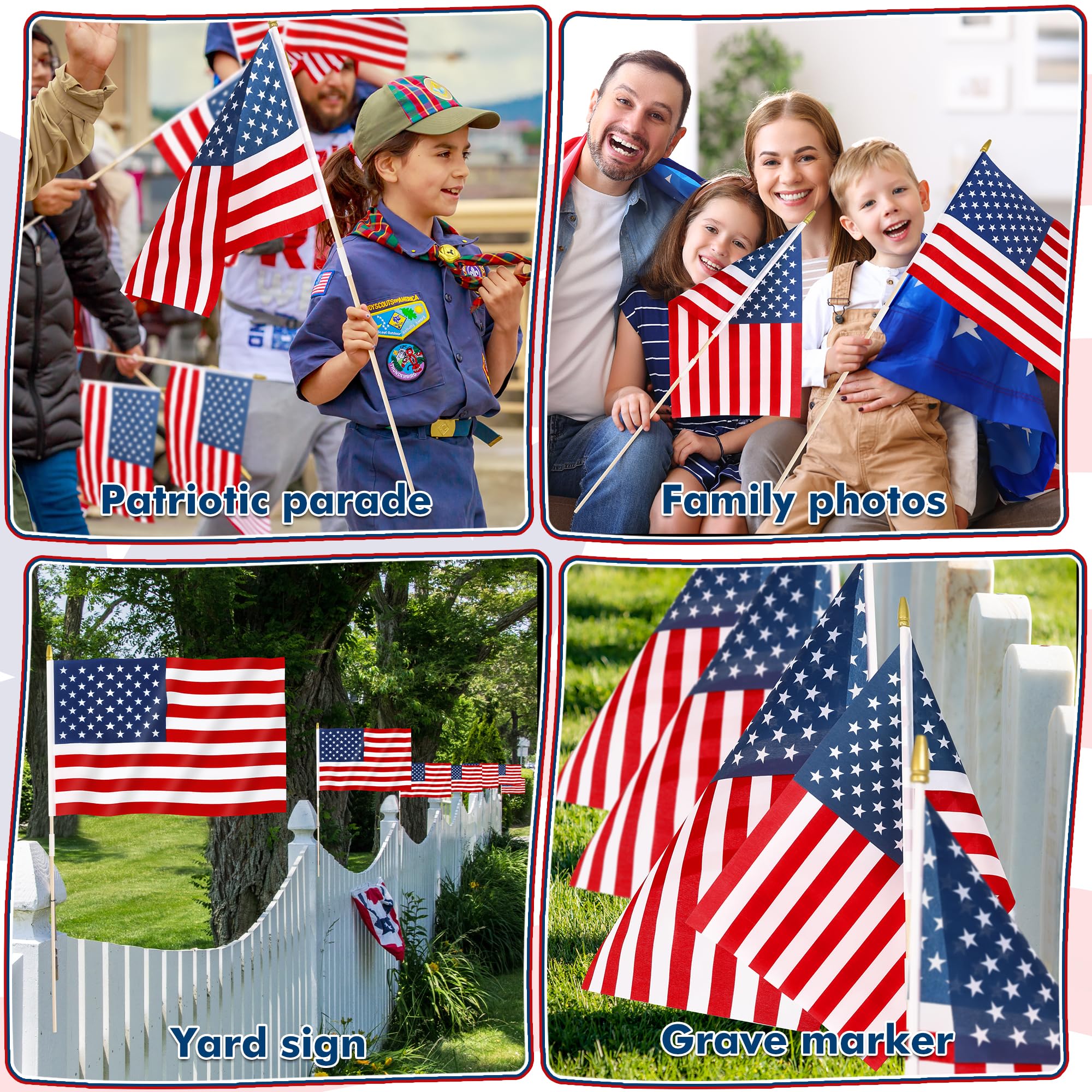 12 Stück Amerikanische Flaggen Auf Stab - Handgeführte USA-Flaggen Für Patriotische Feiertags-Dekoration