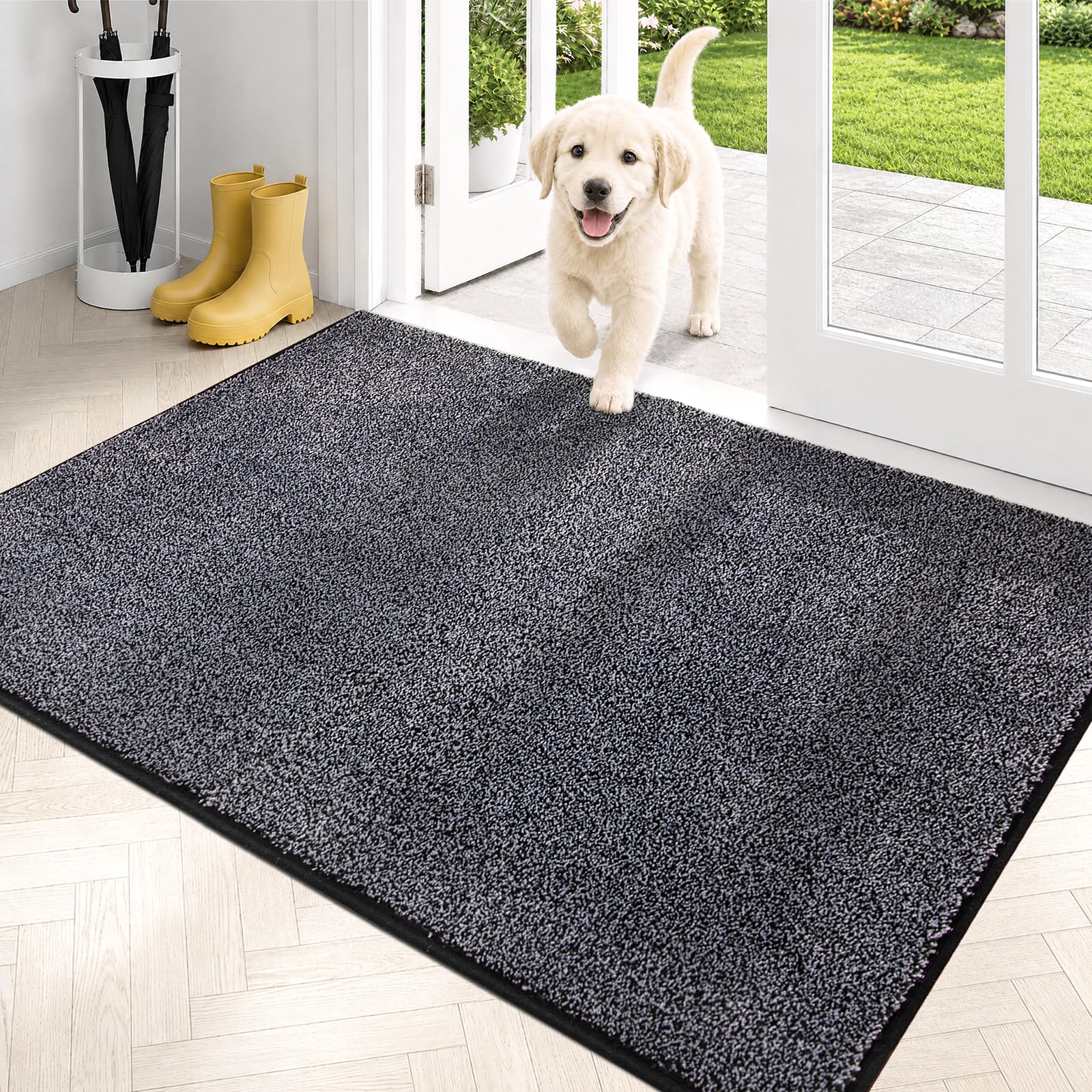 Tapis d'entrée lavable en machine et antidérapant pour grand passage