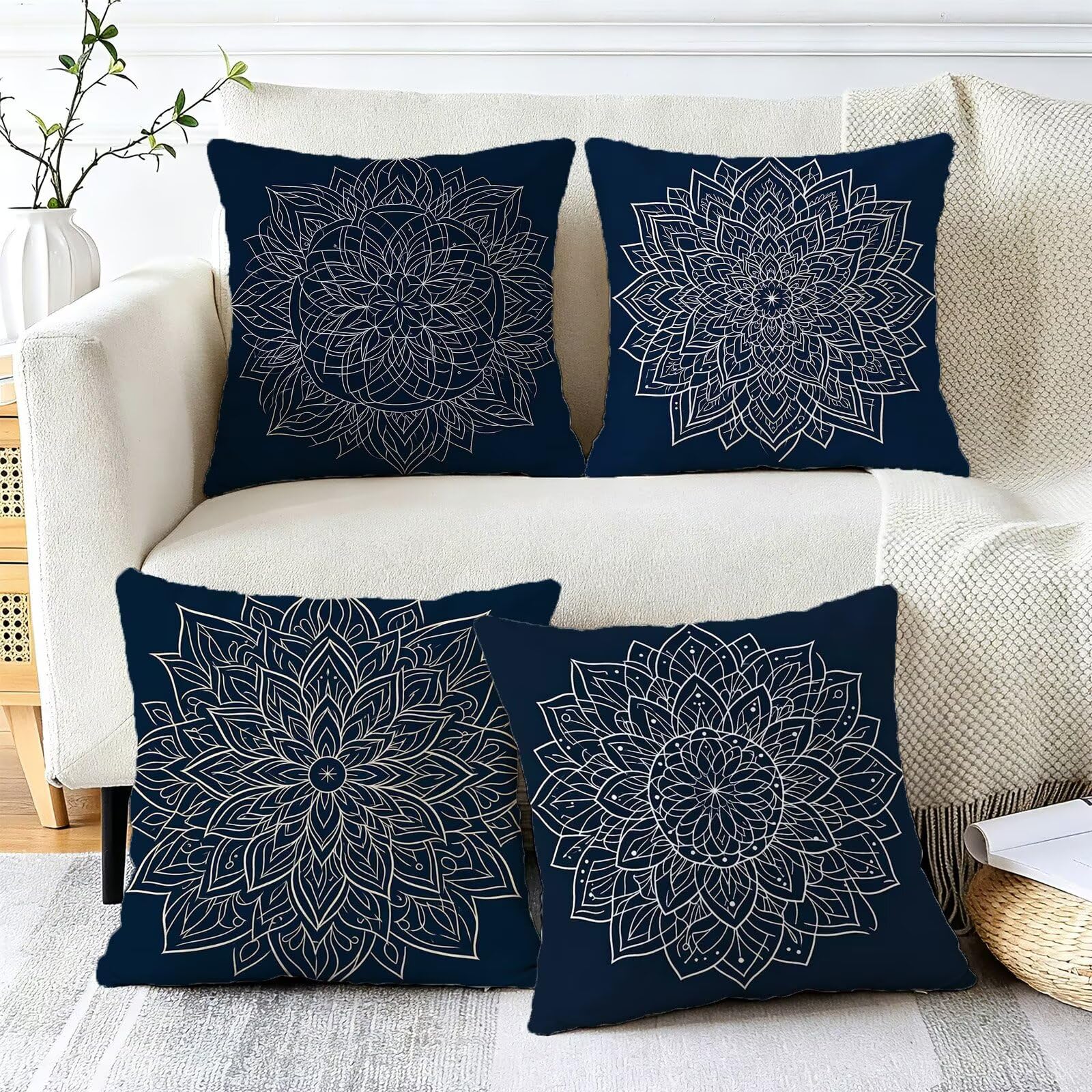 Blu Federe Cuscini Divano 45x45cm, Cuscini da Esterno Set de 4, Cod-474
