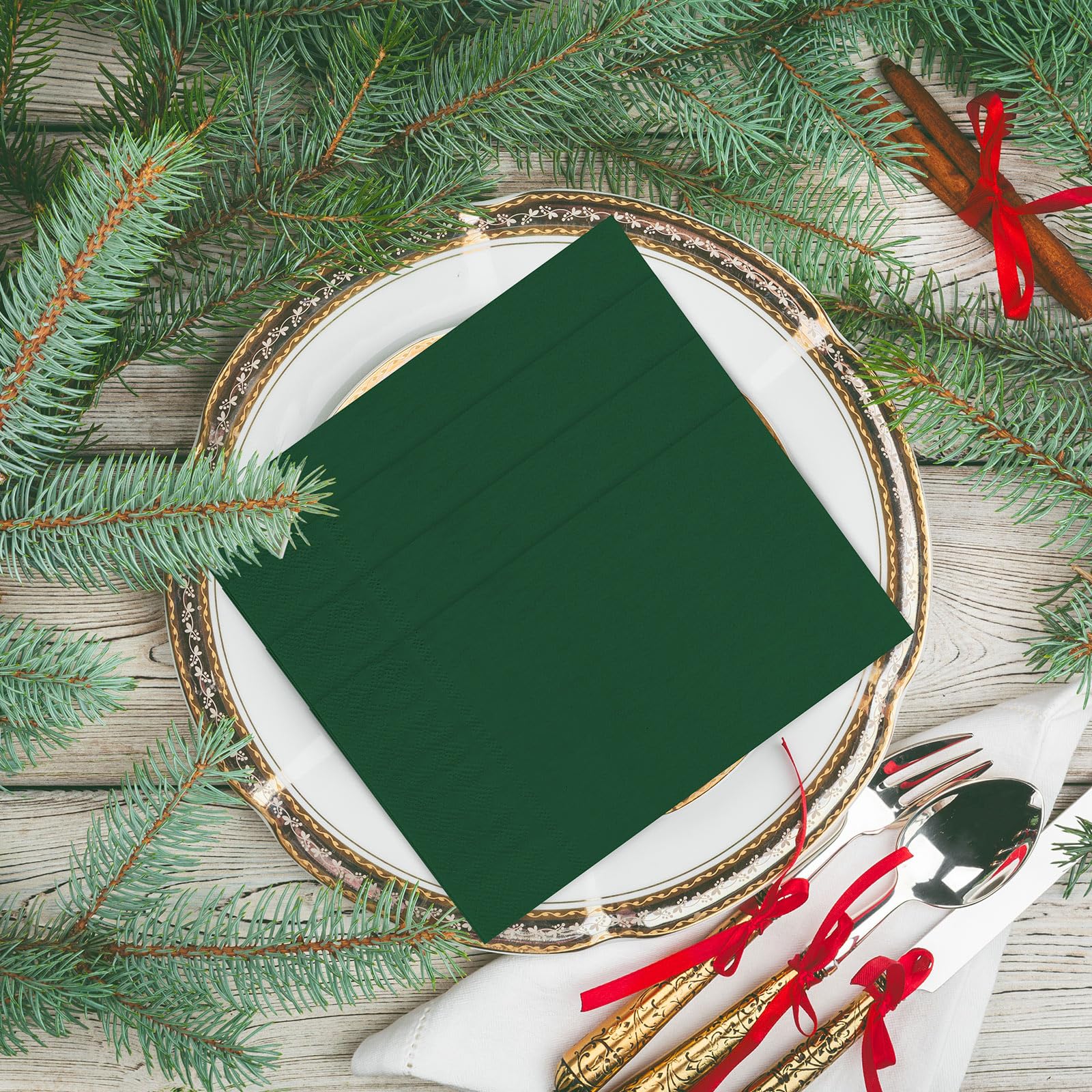 Whaline 200 servilletas verdes de papel de Navidad, servilletas desechables para cumpleaños, despedidas de soltera, fiestas, cocina, baño, decoración de mesa