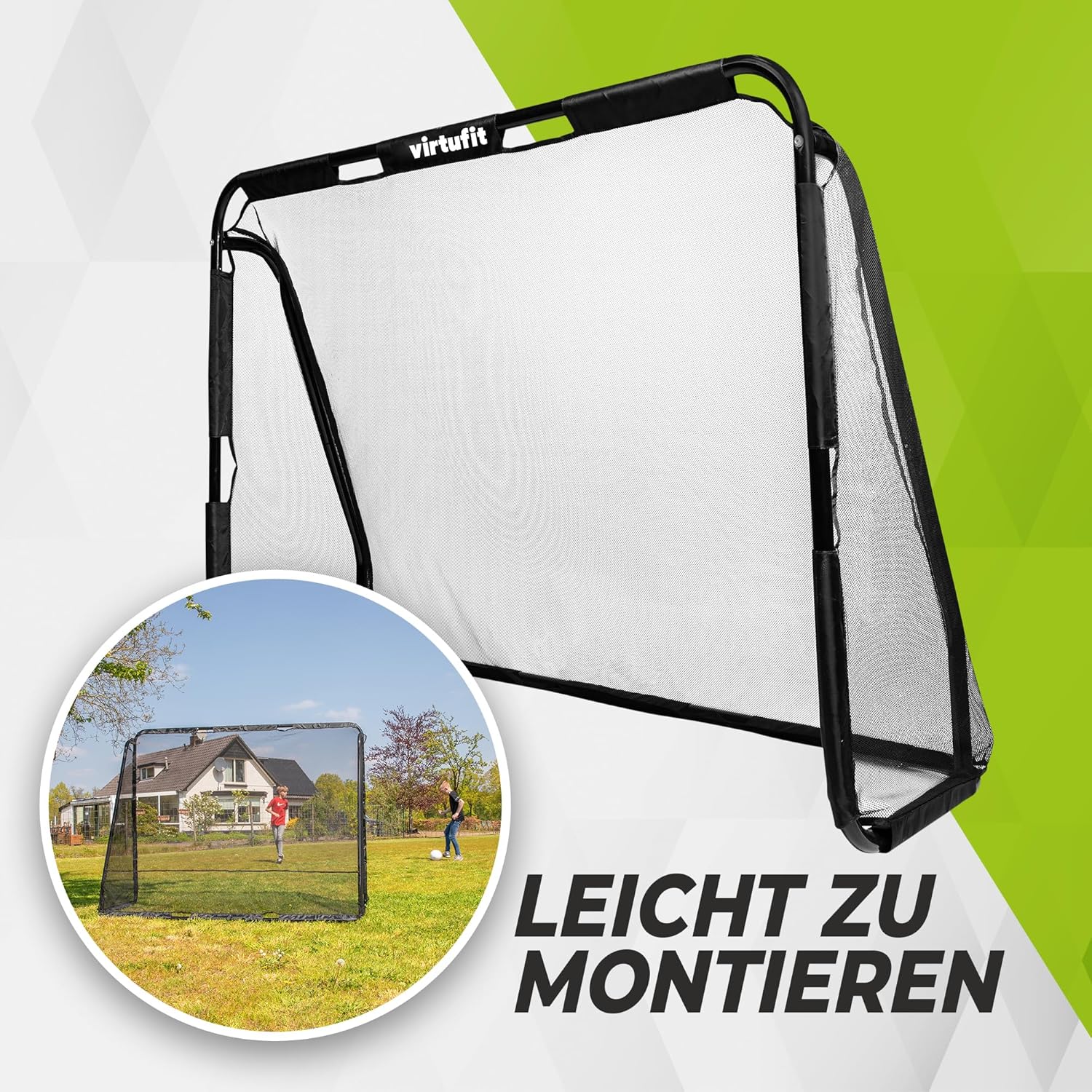 VirtuFit Football Goal Pro fully assembled in a garden.