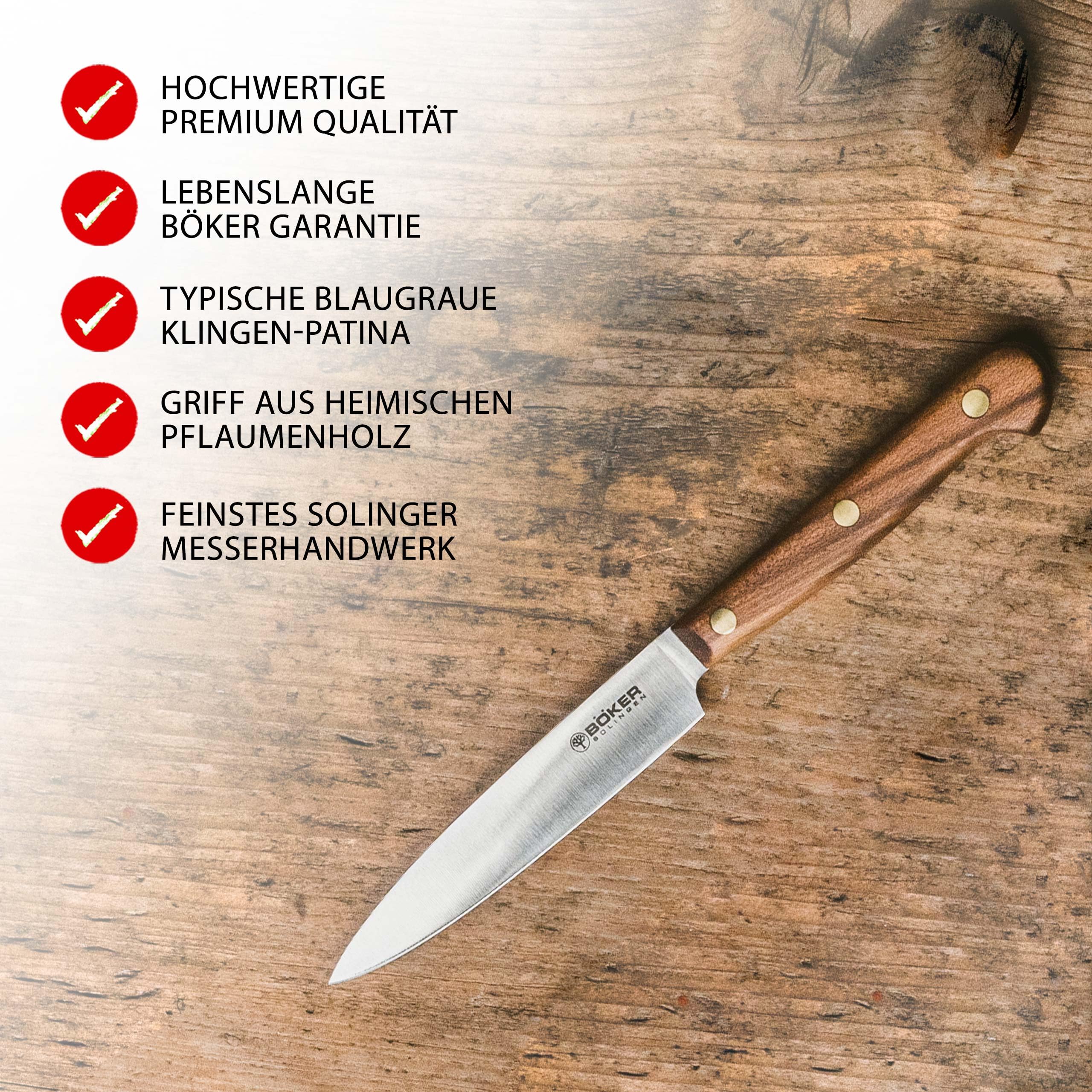 BÖKER SOLINGEN® Cottage-Craft - Profi Spickmesser handgemacht - Officemesser mit Holzgriff - scharfes Allzweckmesser - Garniermesser in Geschenkbox