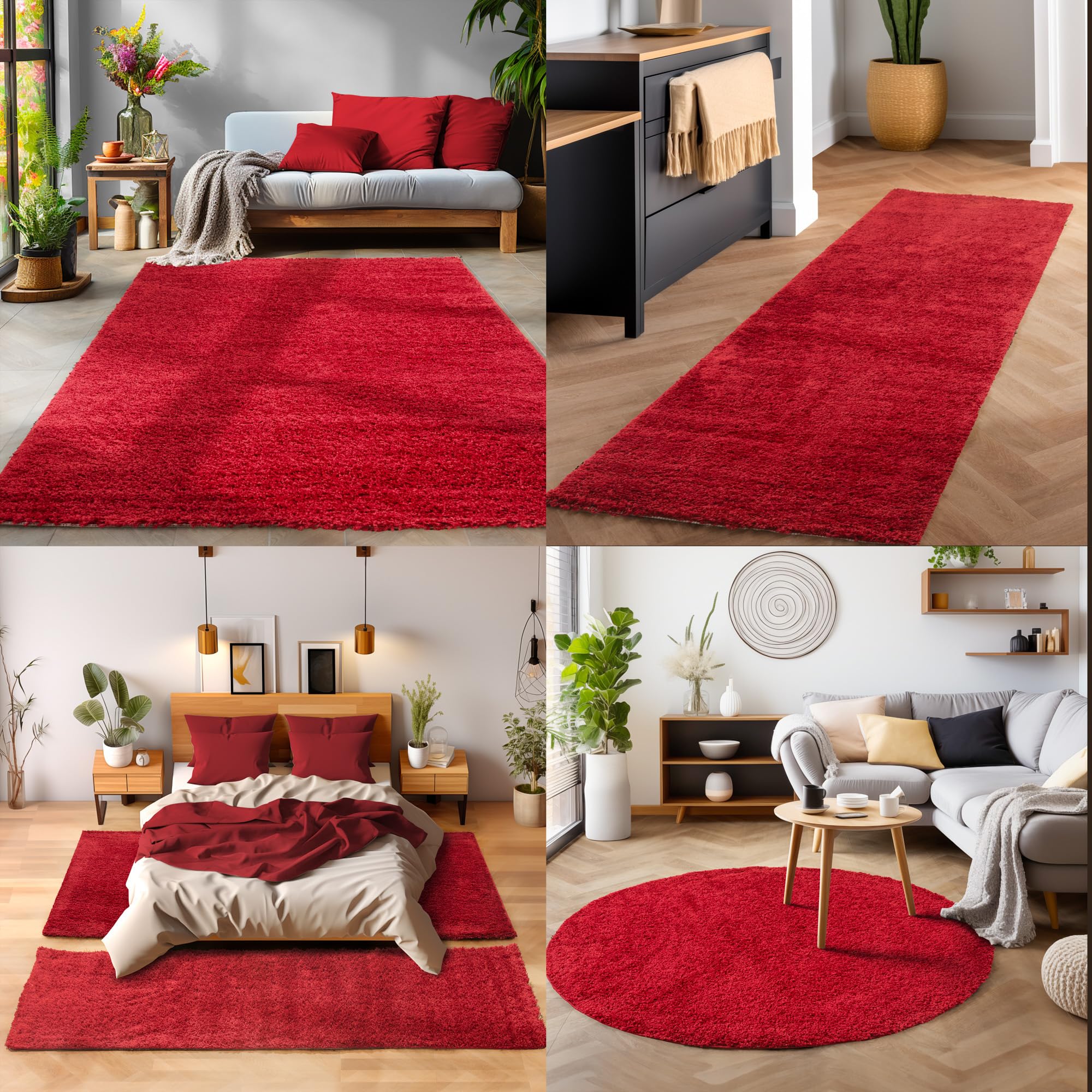 DETUM Flauschiger Teppich Rot - Weicher Zottelteppich Für Kinderzimmer & Wohnzimmer