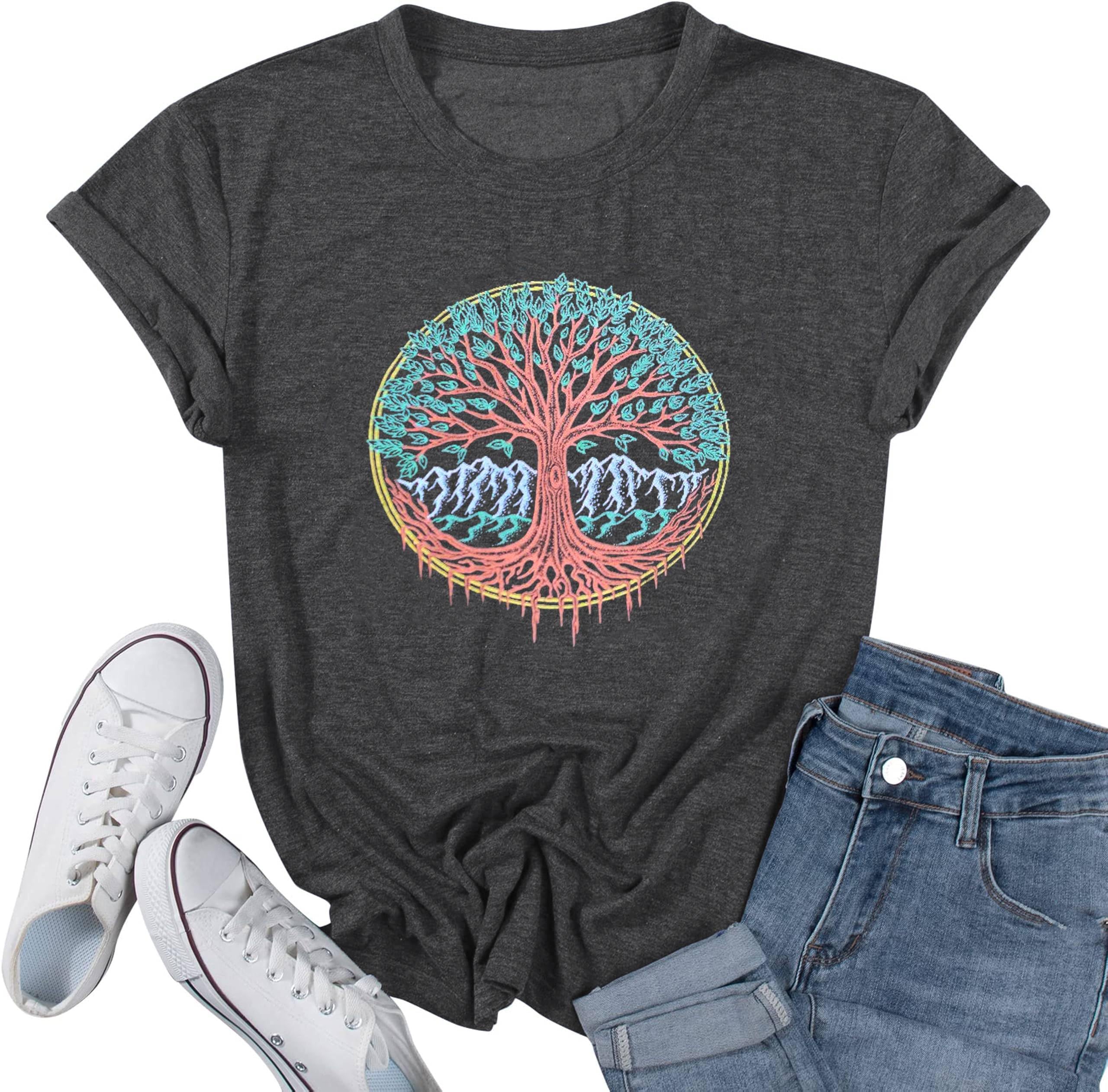 Funny Graphic Women Skinny Pine Tree Shirt Summer Hiking Camping Athletic Tees Nature Casual Comfy Clothes