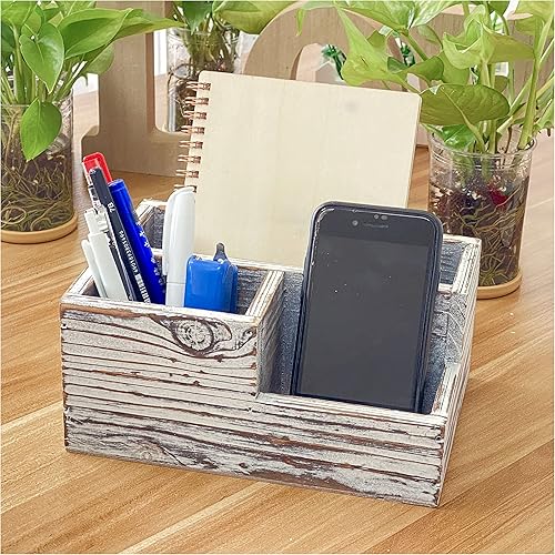 Miniatura 2 de Soporte decorativo de madera rústica para bolígrafos y lápices, organizador de madera estacionaria para oficinahogar (5.5 x 7.9 x 3.5 pulgadas)