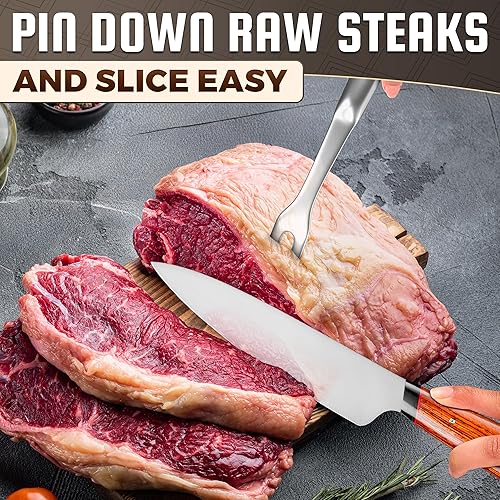 Miniatura 8 de Tenedor de dos puntas Elite  Tenedores de cocina de 11 pulgadas, tenedor de tallado, tenedor de parrilla resistente, utensilios de cocina de acero