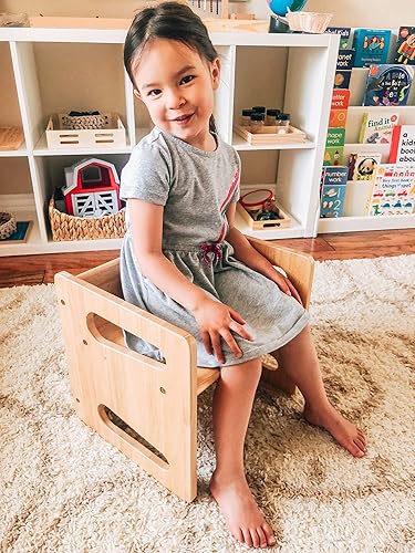 Miniatura 7 de Montessori Mesa y silla de destete (15 pulgadas), silla de madera maciza para niños pequeños, silla cúbica para niños pequeños, madera dura, muebles