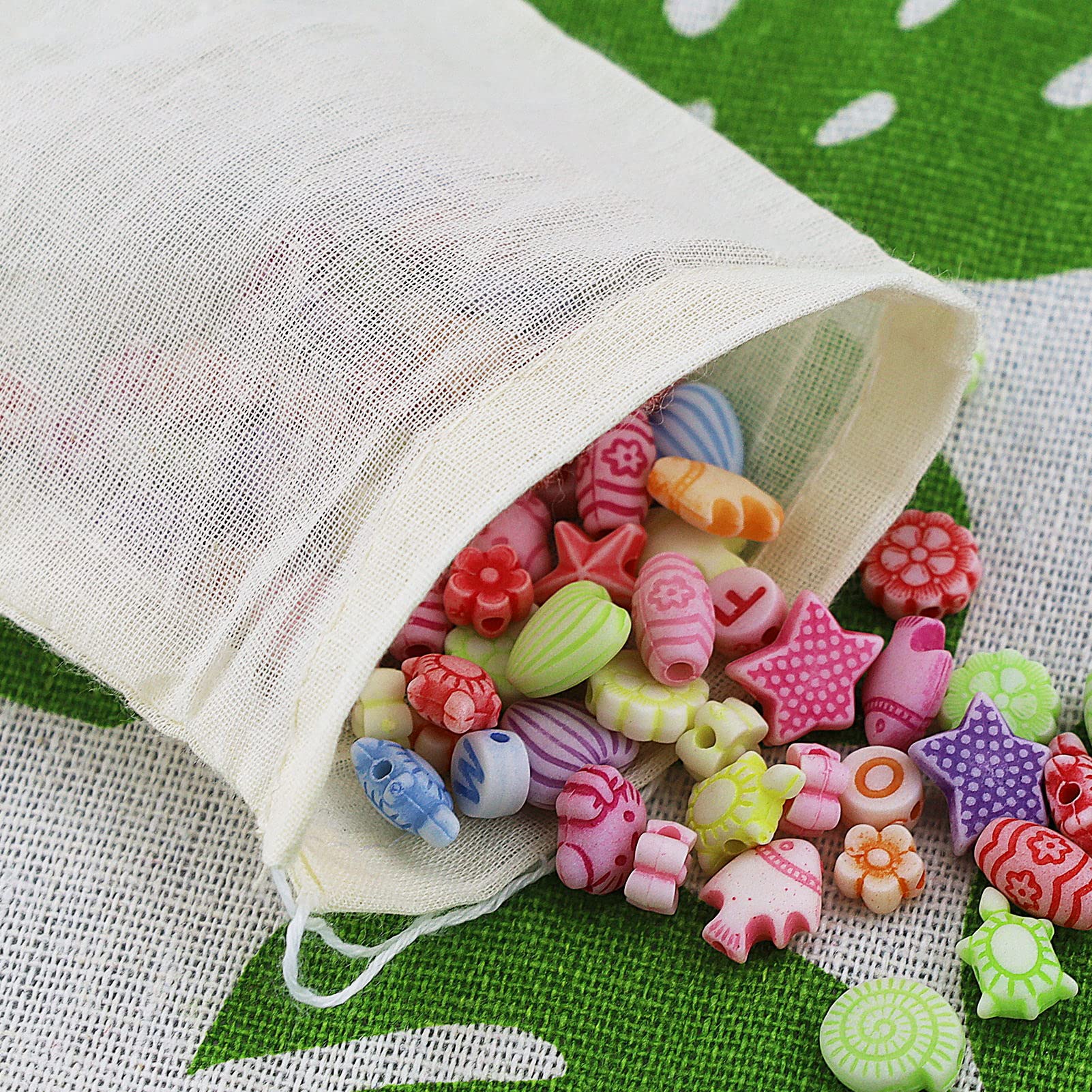Sacs en mousseline de coton avec cordon de serrage 10 x 8 cm, lot de 50, réutilisables pour thé café épices
