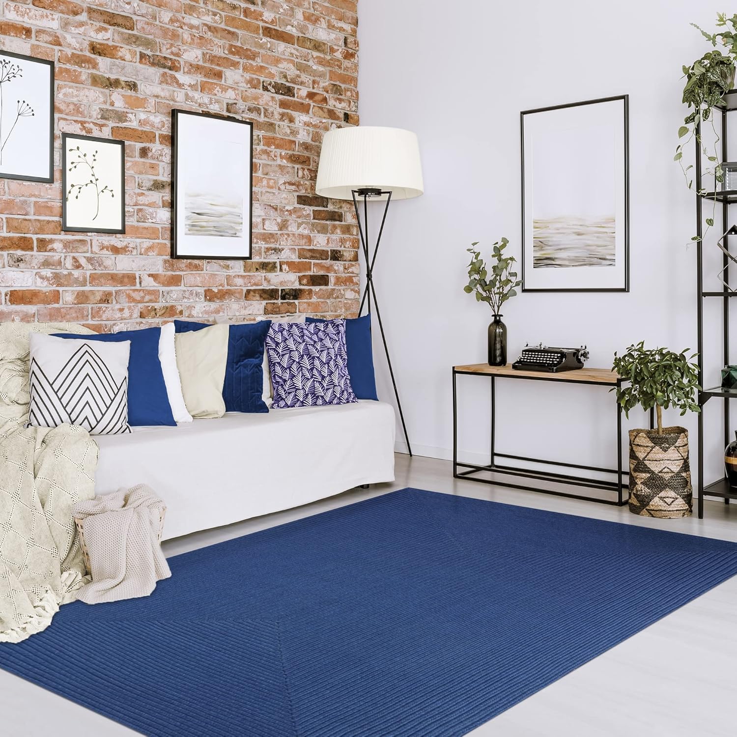Superior Indoor/Outdoor Area Rug, Reversible Braided Floor Decor for Living Room, Kitchen, Patio, Front Porch, Modern Boho Farmhouse Rugs, Hardwood, Bedroom Accessories, 8' x 10', Denim Blue
