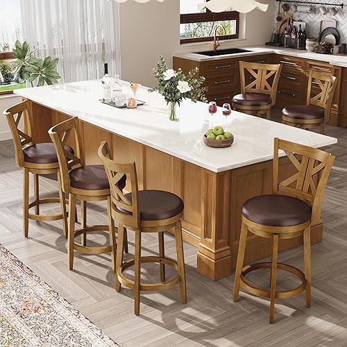 Miniatura 20 de ALPHA HOME Taburetes de bar giratorios con respaldos, taburetes de bar de 30 pulgadas, juego de 2, taburetes de bar de madera, sillas giratorias de