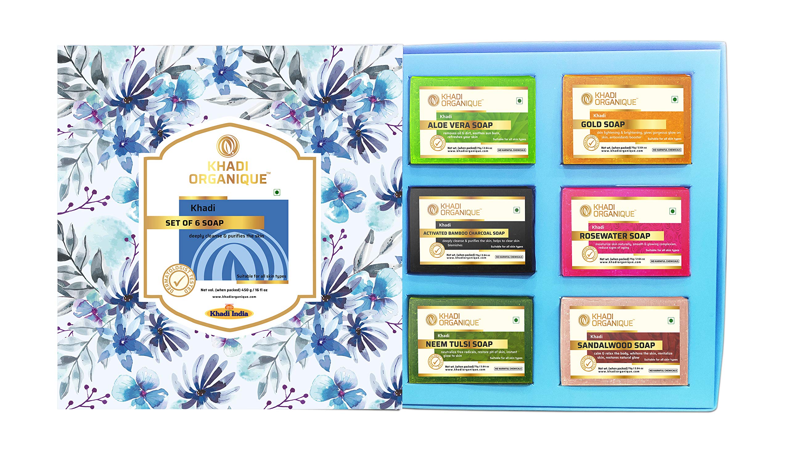 KHADI ORGANIQUEPure Hanmade & Herbal Soap Collection Gift & Combo Pack Set of 6 Pcs