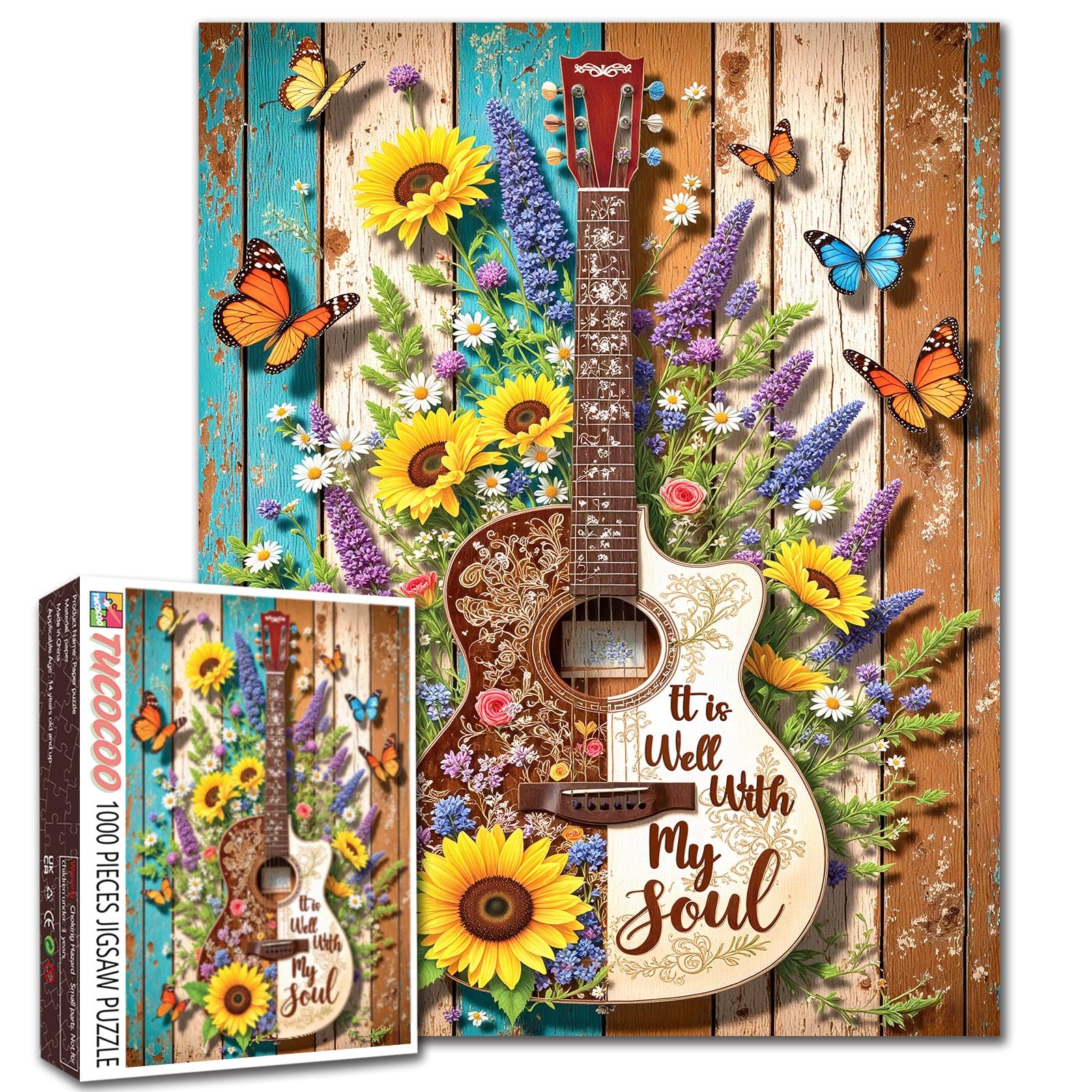 Sunflower Guitar Puzzle Floral 1000 Piece Jigsaw Puzzle for Adult Music Art