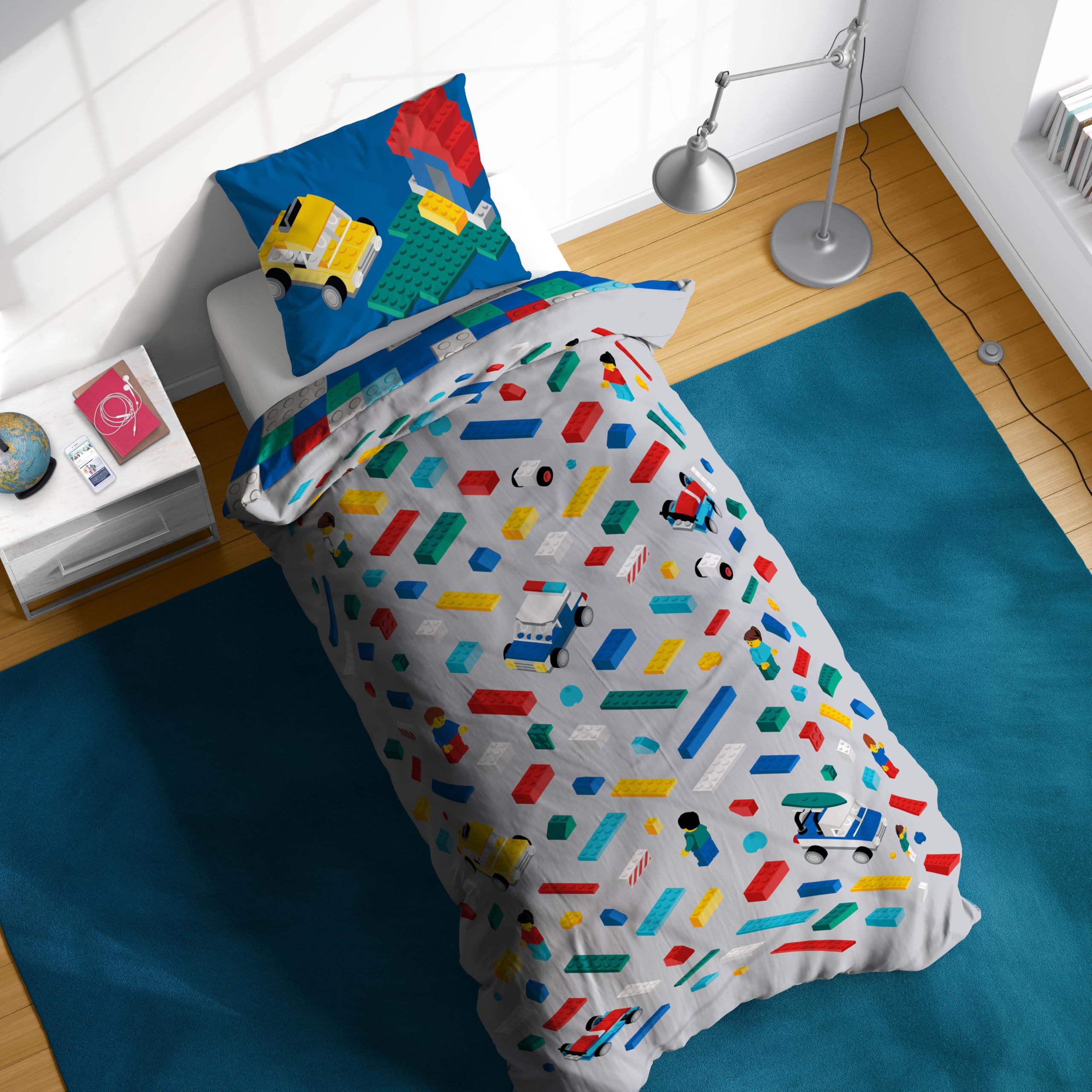 Jay Franco Lego Set Copripiumino – Biancheria da Letto Super Morbida per Bambini con Federa, SOLO COPRIPIUMINO (Imbottitura Non Inclusa), Multicolore, 2 Pezzi Singolo