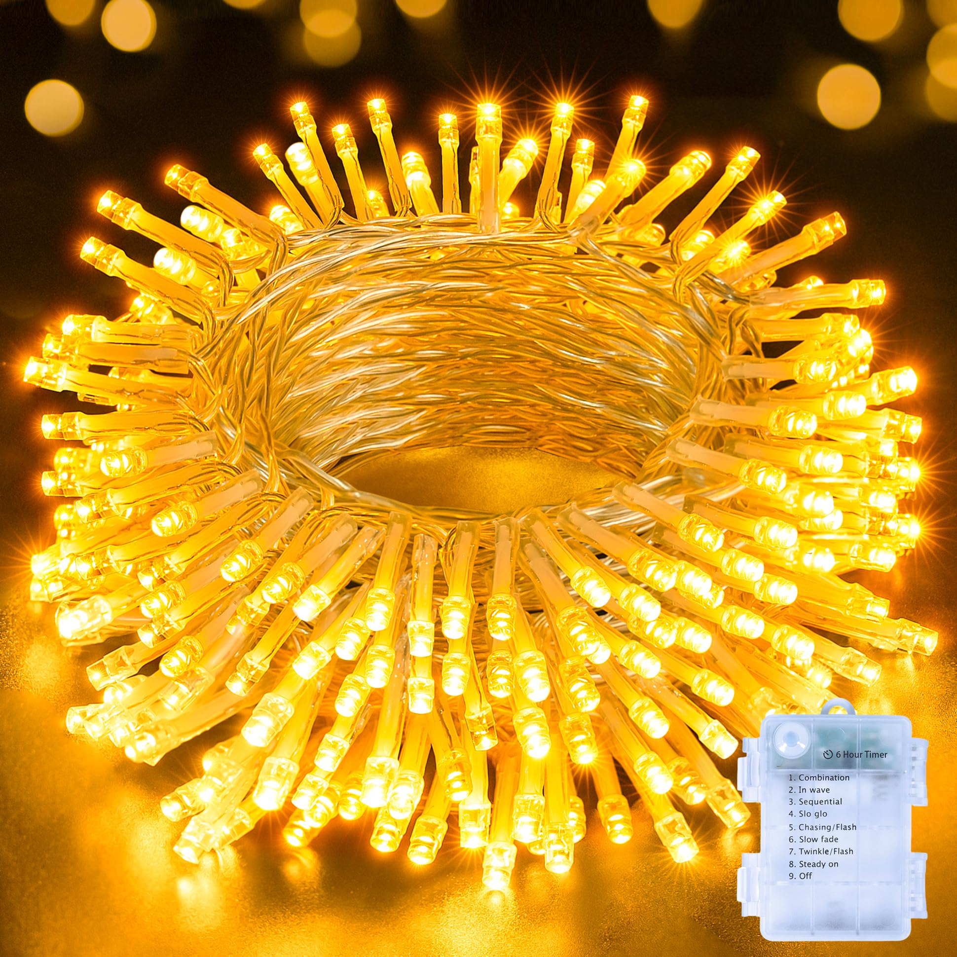 Hopexy Battery Fairy Lights, 15m 150LEDs Fairy Lights Battery Operated with Timer, Waterproof Warm White String Lights with 8 Modes/Indoor Outdoor for Bedroom Wedding Garden Decorations