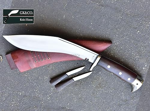 Miniatura 2 de GK&CO. Kukri House Auténtica hoja Kukri de 10 pulgadas con mango de madera rosa de espiga completa, funda de cuero rojo Kukri/Khukuri, hecho a mano