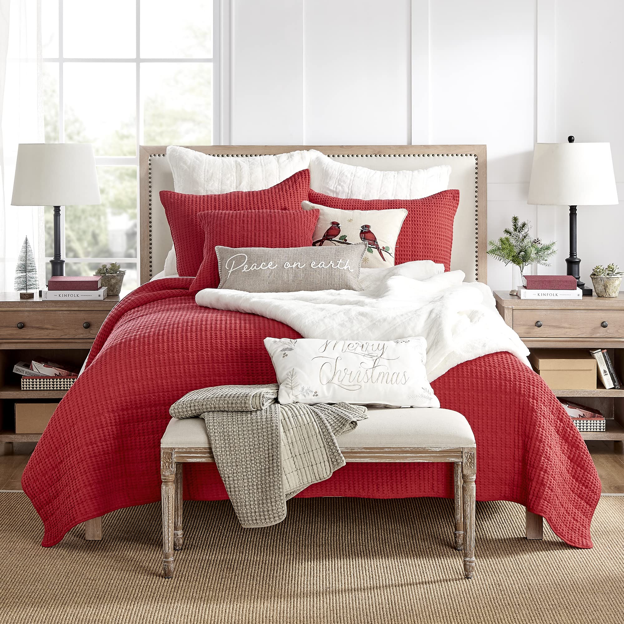 Levtex Home Mills Waffle King/Cal King Quilt Set Red Cotton