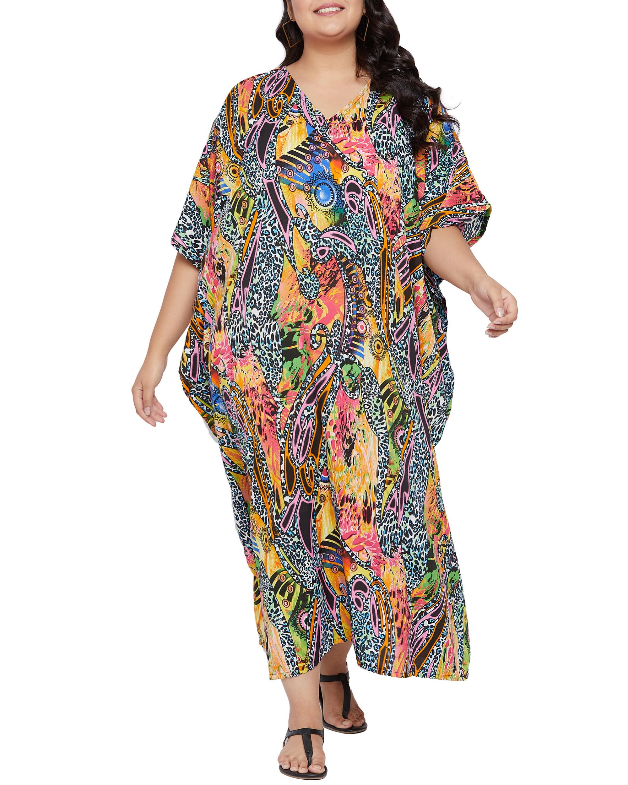 Women Kaftan Plus Size Polyester Summer Lightweight Caftan Swimsuit Cover Ups Maxi African Mumu Lounge House Dress