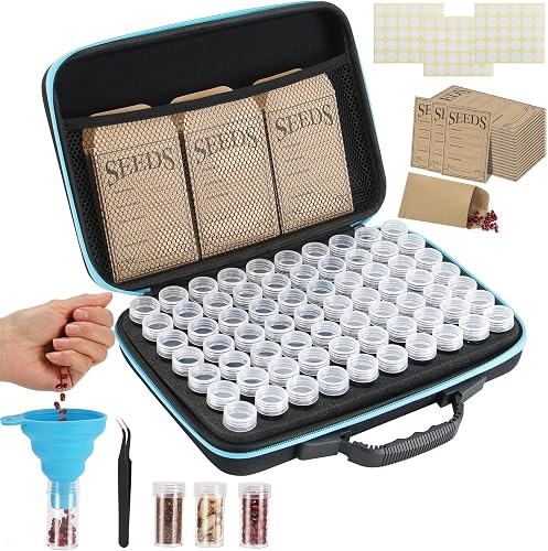 70 Slot Seed Storage Organizer with Airtight Vials, Envelopes, Labels, Funnel, Tweezers and Carry Case 70 Slot Seed Storage Organizer with Airtight Vials, Envelopes, Labels, Funnel, Tweezers and Carry Case