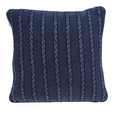 Parkland Collection Danza Navy Blue Throw Pillow, 18 x 18 Inch Cable Knit Cotton Decorative Cushion, Textured Modern Accent Pillow with Insert