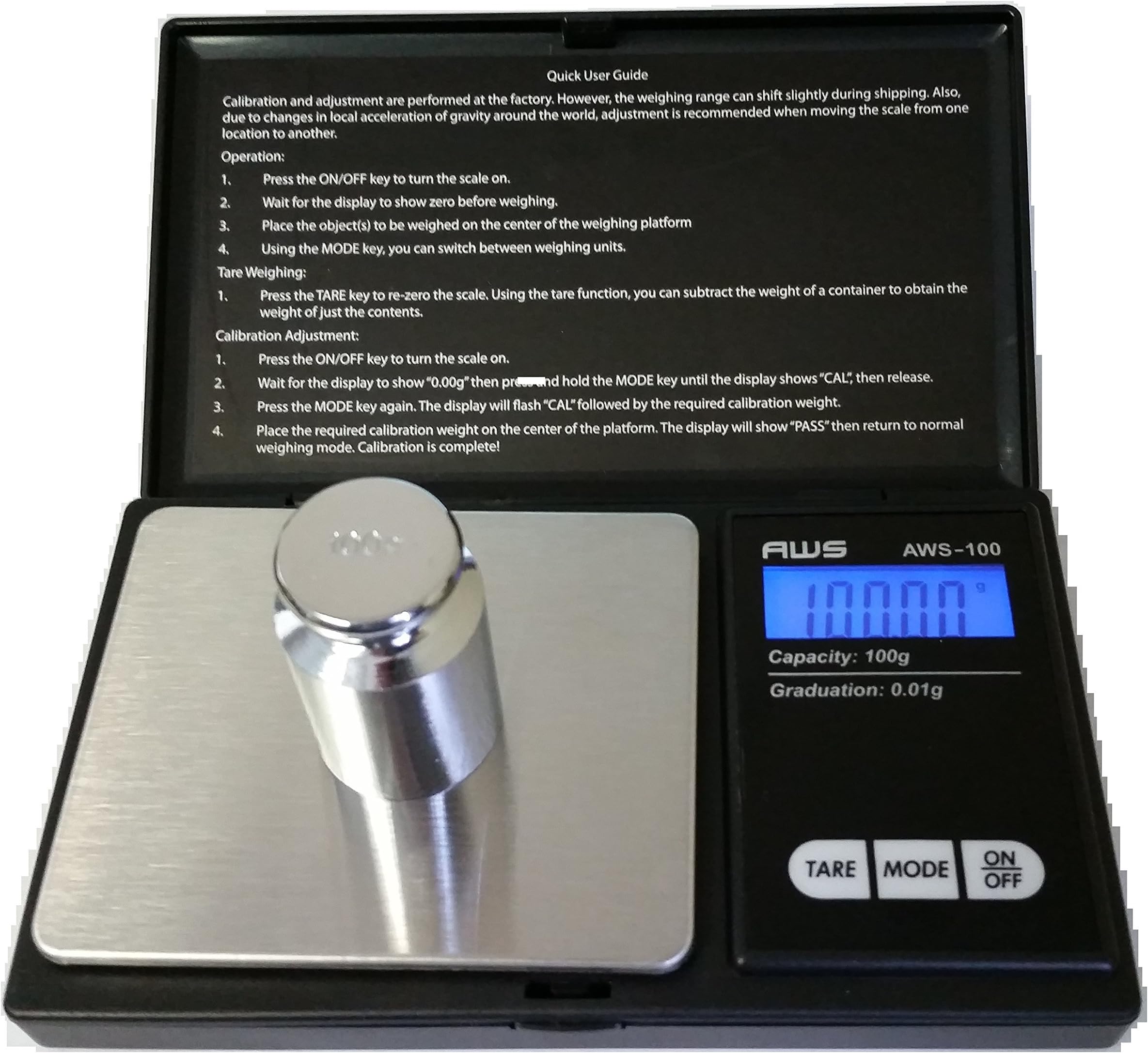 American Weigh Scales 100G X 0.01G Digital Scale, With Seaside 100 G Stainless Steel Calibration Weight