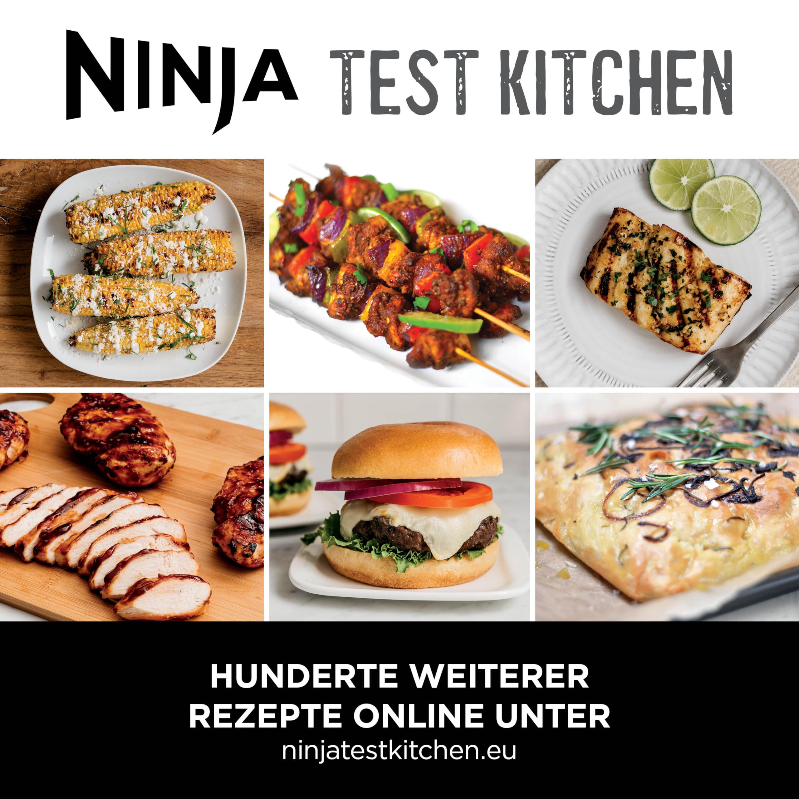 Ninja MAX 6-in-1-Grill & -Heißluftfritteuse für den Innenraum, 6 Kochfunktionen, für bis zu 6 Burger, 3,8-l-Fassungsvermögen, kaum Rauch, enthält digitales Bratthermometer, Grau/Silber, DG551EU