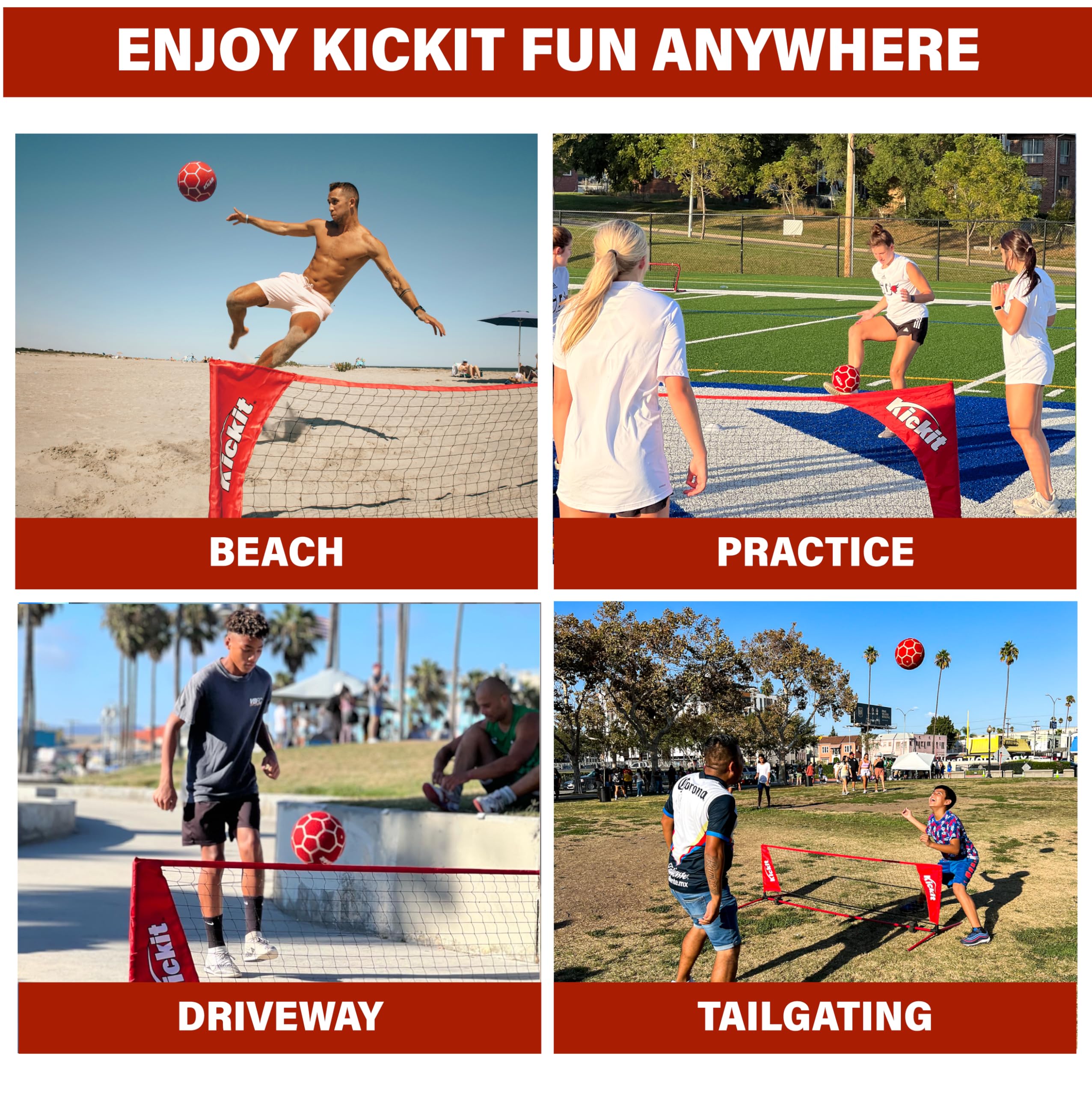 Kickit Soccer Tennis Game Set, Portable 6.5' Wide x 2' High Net & Soft Lightweight Ball, Play Outdoors, Indoors, Backyard, Beach, Complete Skills Training & Travel Friendly, Original