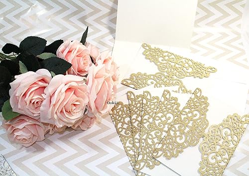 8 tarjetas de invitación elegantes cortadas con láser con corona de purpurina para boda, quinceañera, dulce 16 despedidas de soltera, eventos,