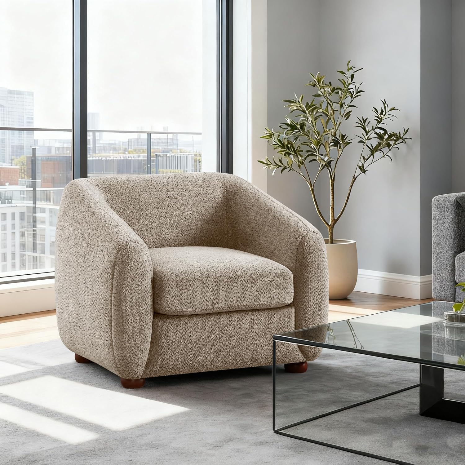 VANOMi 31" Camel Accent Chair - Plush Sherpa Reading Chair for Living Room, Bedroom, Small Spaces, Modern Comfort