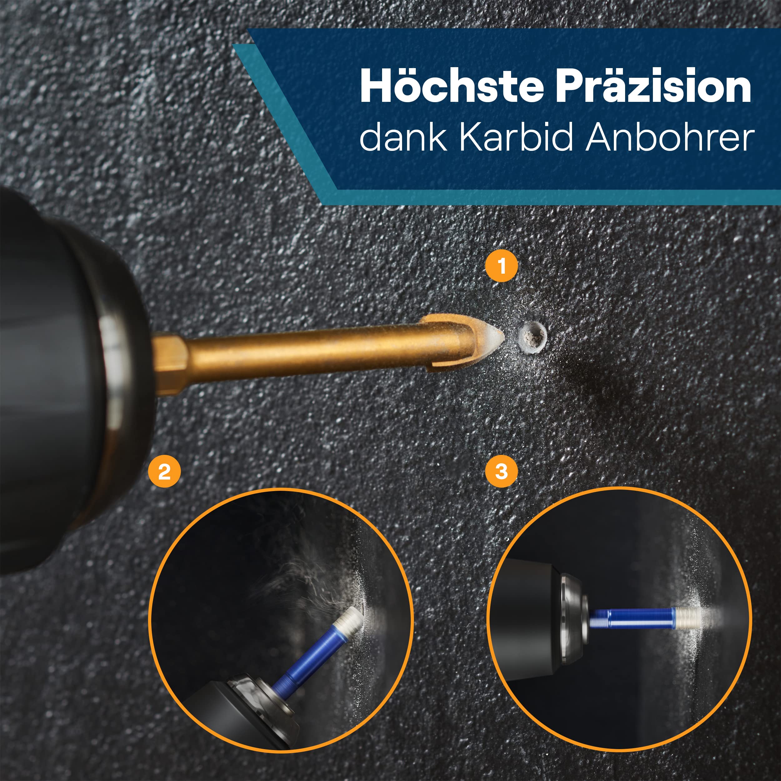 WERKSTEIN® Fliesenbohrer Set mit Diamantbohrkronen & Karbid Anbohrer [GRÖßEN 6, 8, 10 & 12 MM] - Diamantbohrer für Fliesen & Feinsteinzeug - Fliesenbohrer Set für Keramik, Granit & Naturstein