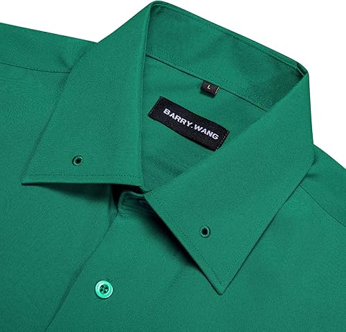 Miniatura 7 de Barry.Wang Camisas de vestir sólidas de manga larga para hombre, camisa formal, cuello alfiler, multicolor, negocios, casual, camisas con botones